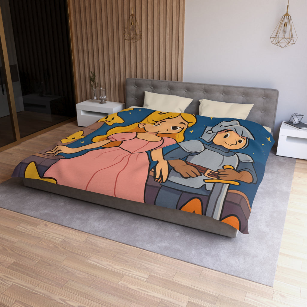 Housse de couette princesse et chevalier avec étoiles et arc-en-ciel magique