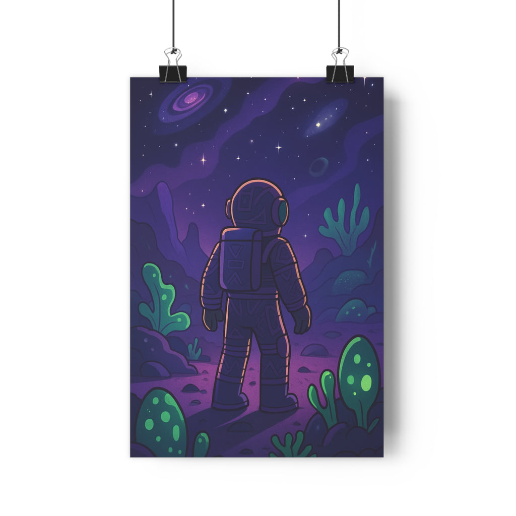 Poster décoratif astronaute violet vert futuriste mystique chambre bureau enfant exploration paysage extraterrestre qualité