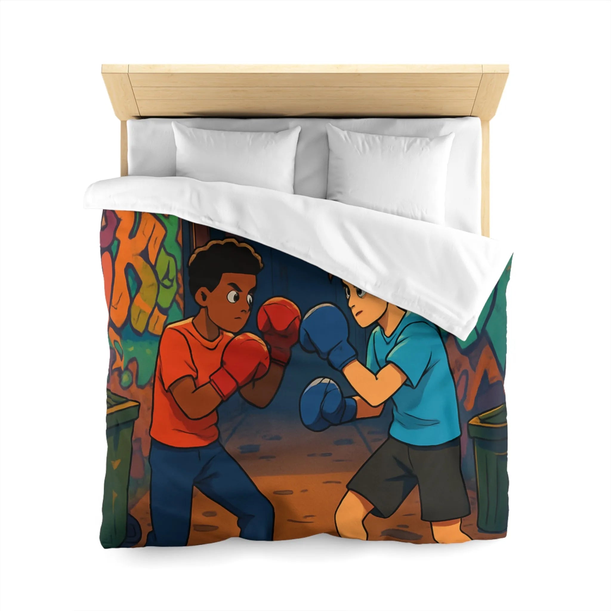 Housse De Couette Boxe Enfantine Nuit Sur Rue Graffitée Avec Lampadaires Illuminés