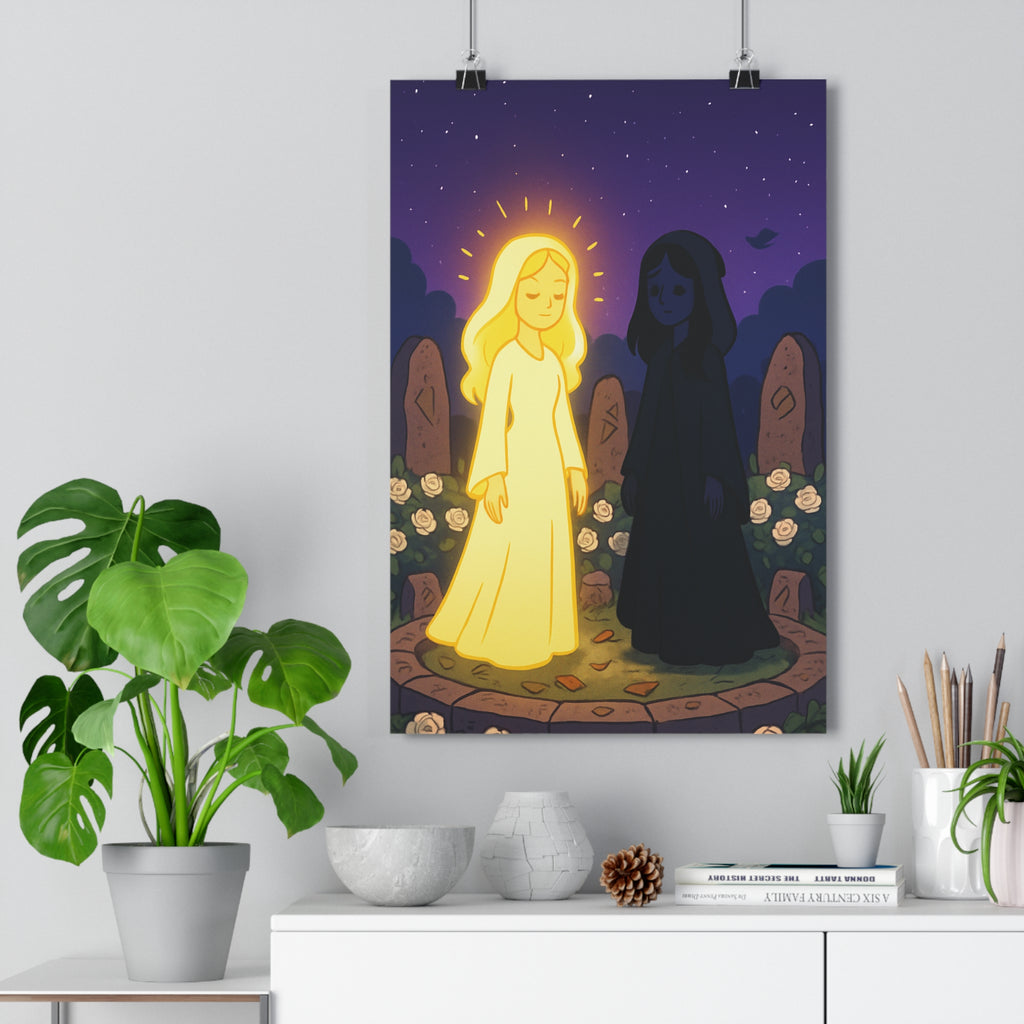 Poster décoratif mystique jaune noir cartoon salon chambre magique lumineux étoilé design original tendance