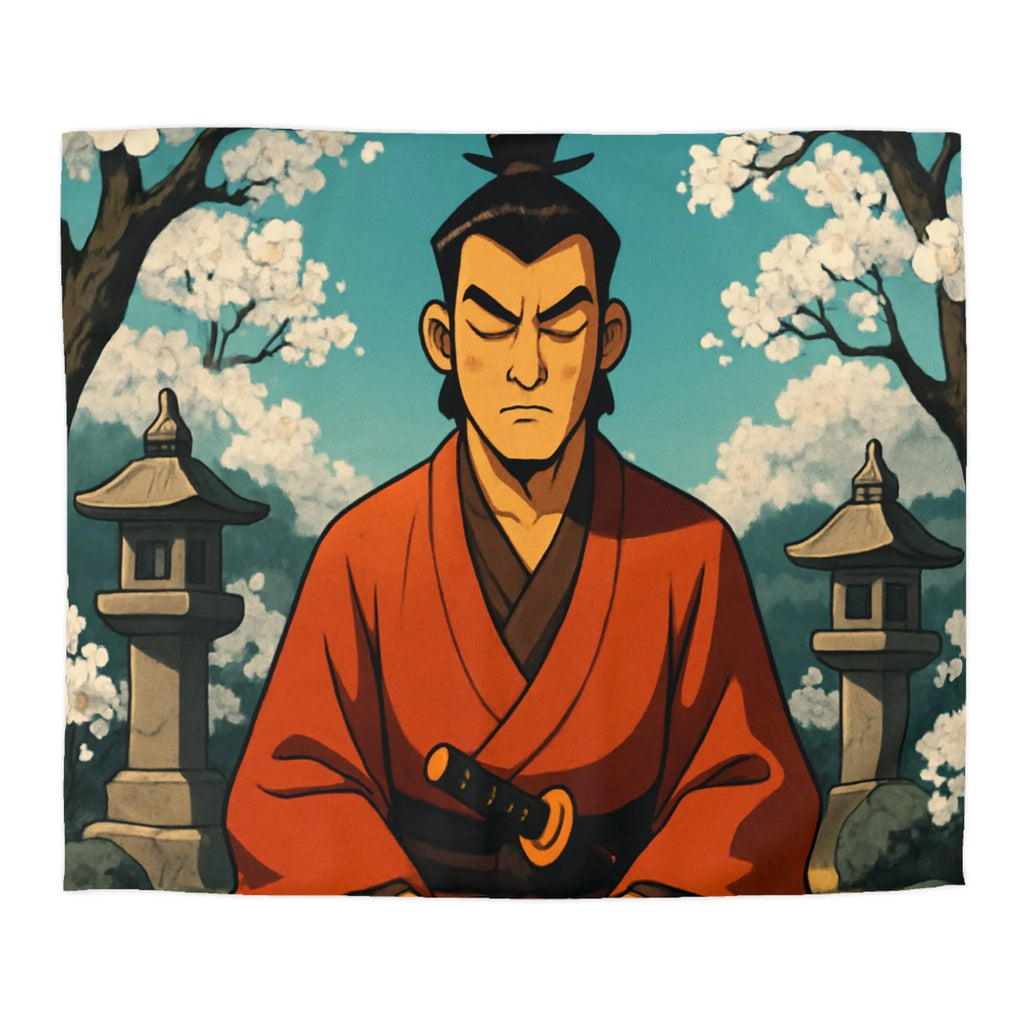 Housse de couette avec design de méditation sereine sous cerisiers en fleurs