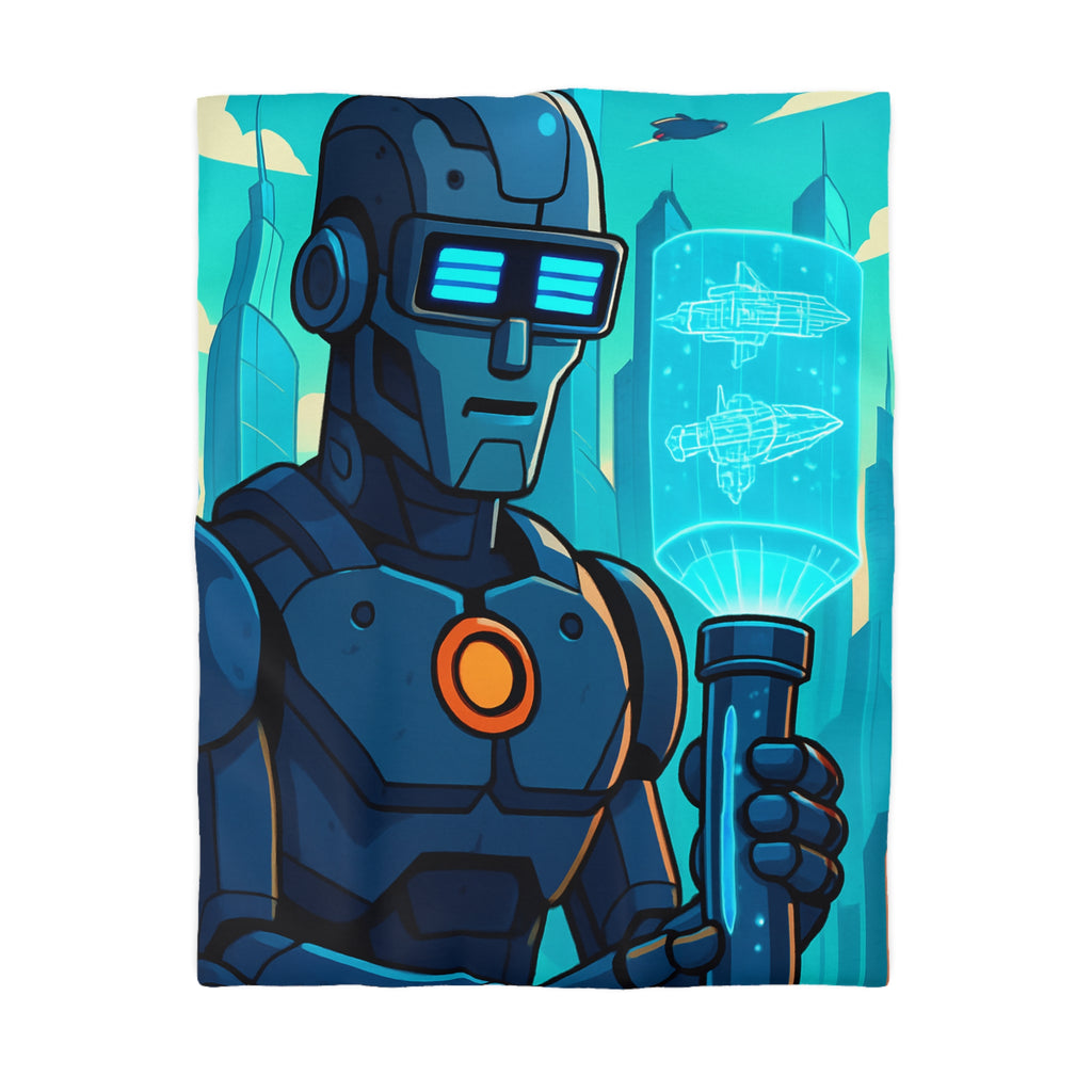 Housse de Couette Thème Robotique Futuriste avec Paysage Urbain et Drones Volants