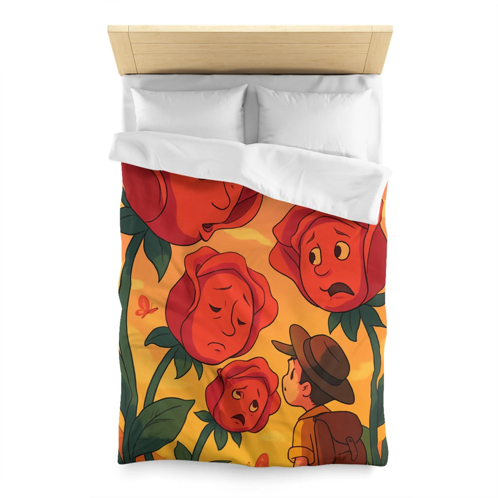 Housse de couette avec roses animées et papillons pour chambre douce et colorée