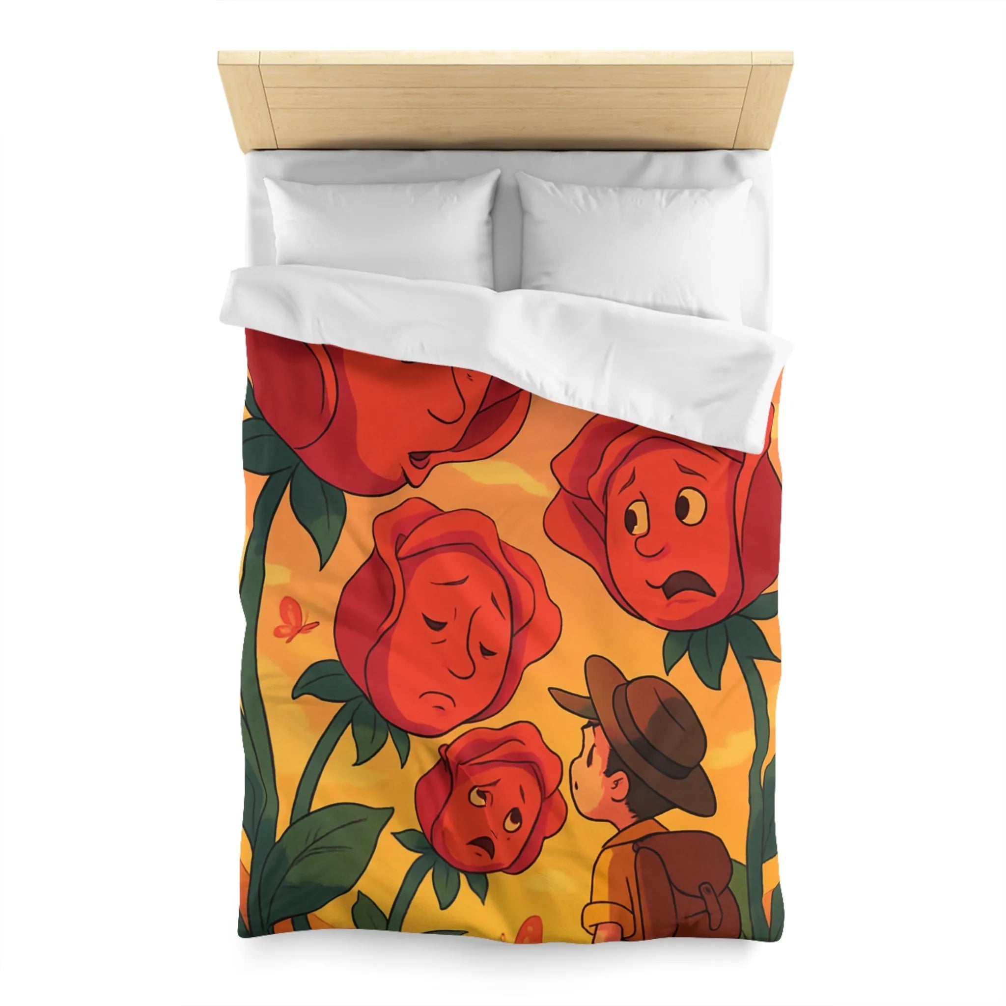 Housse de couette avec roses animées et papillons pour chambre douce et colorée