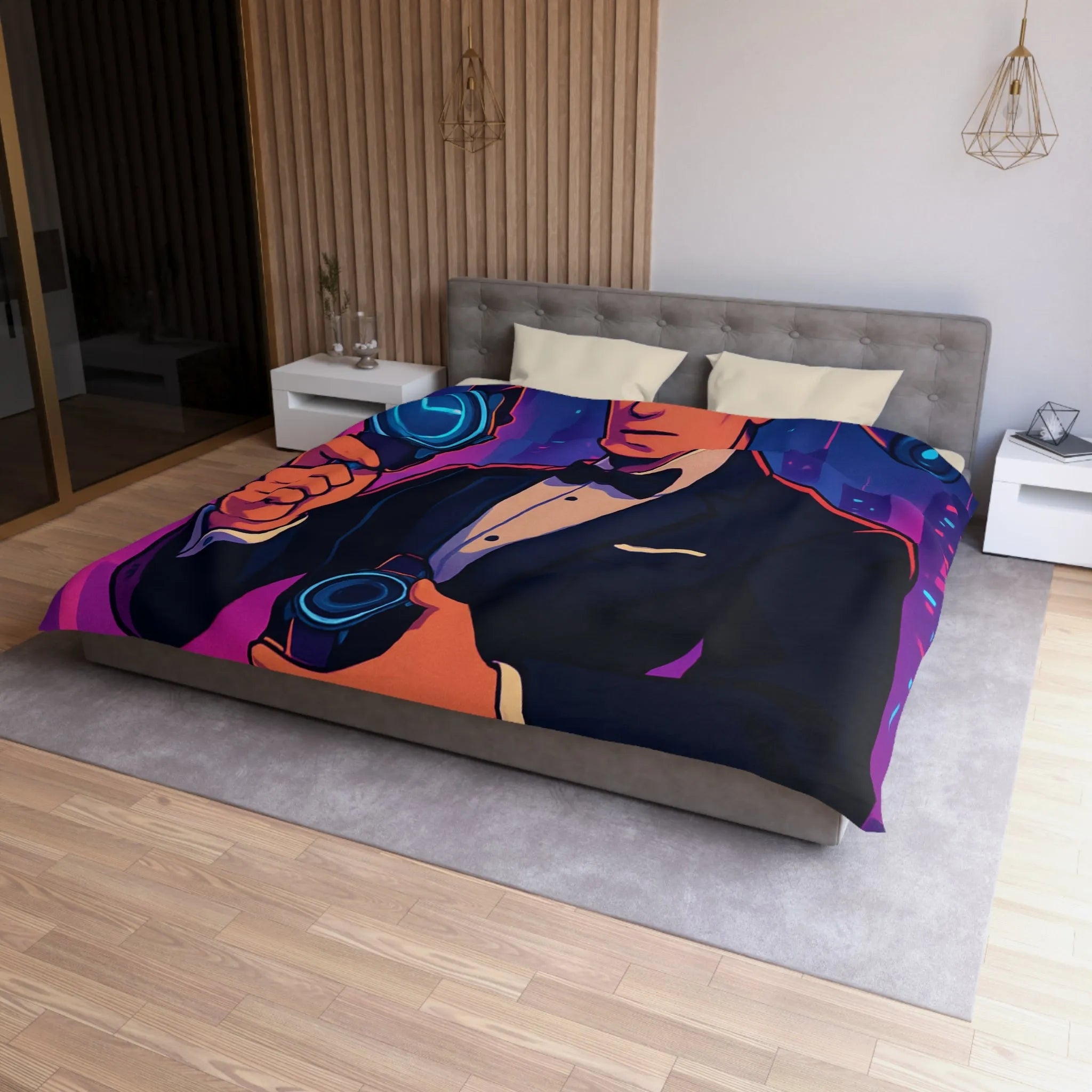 Housse de couette élégante avec illustration moderne et futuriste d'espion mystérieux