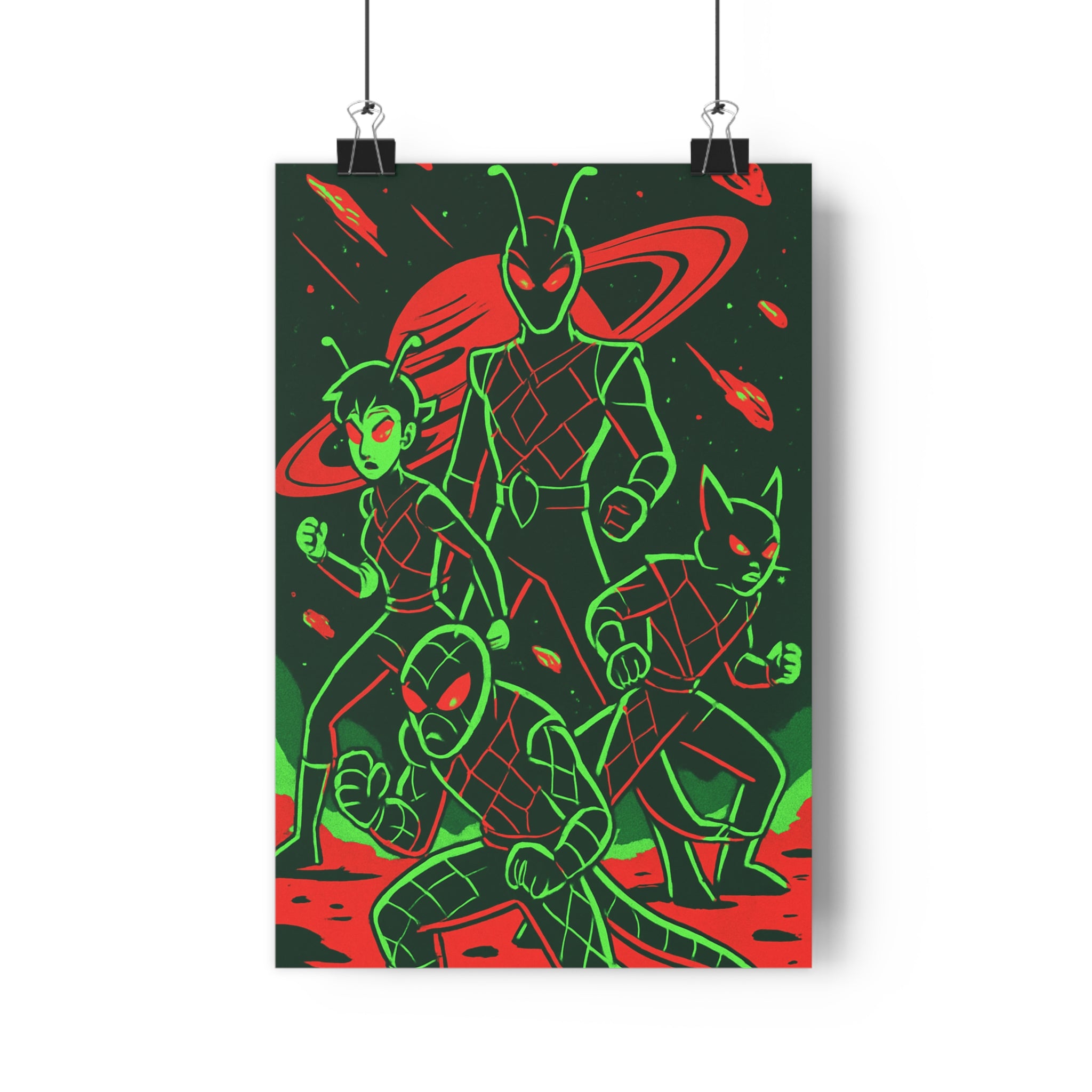 Poster décoratif anime épique rouge vert aventure espace extraterrestres chambre salon bureau ambiance galactique