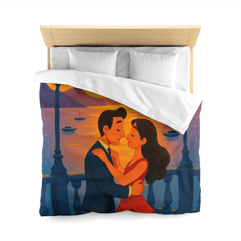 Housse de couette romantique coucher de soleil couple dansant au bord de mer