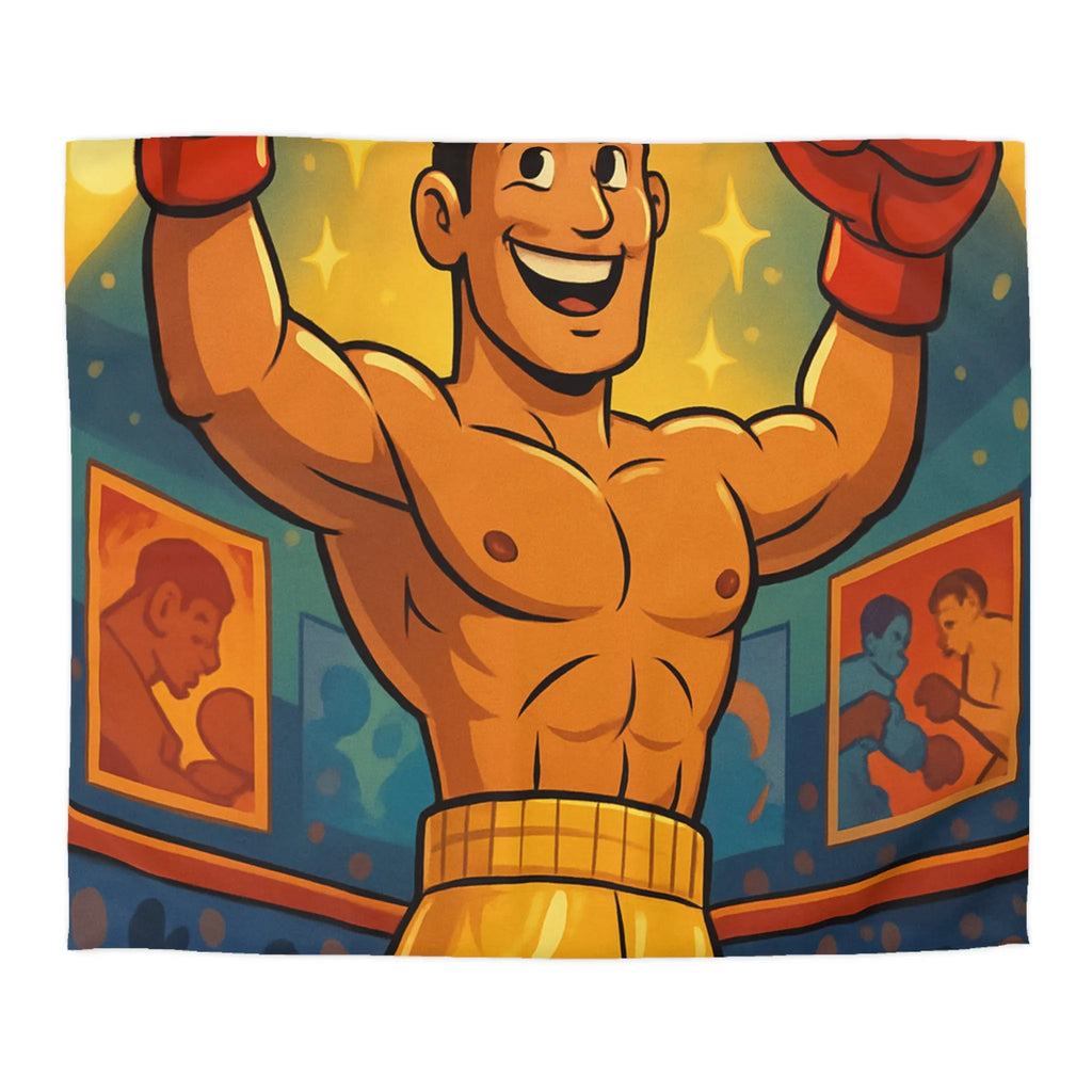 Housse de couette boxer animé gagnant, ambiance rétro colorée pour chambre sportive