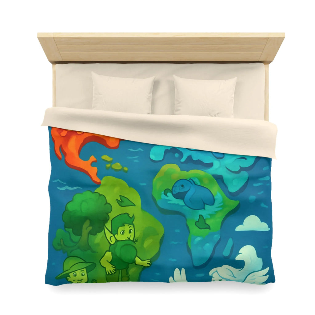 Housse de couette colorée avec illustration ludique des éléments naturels en harmonie