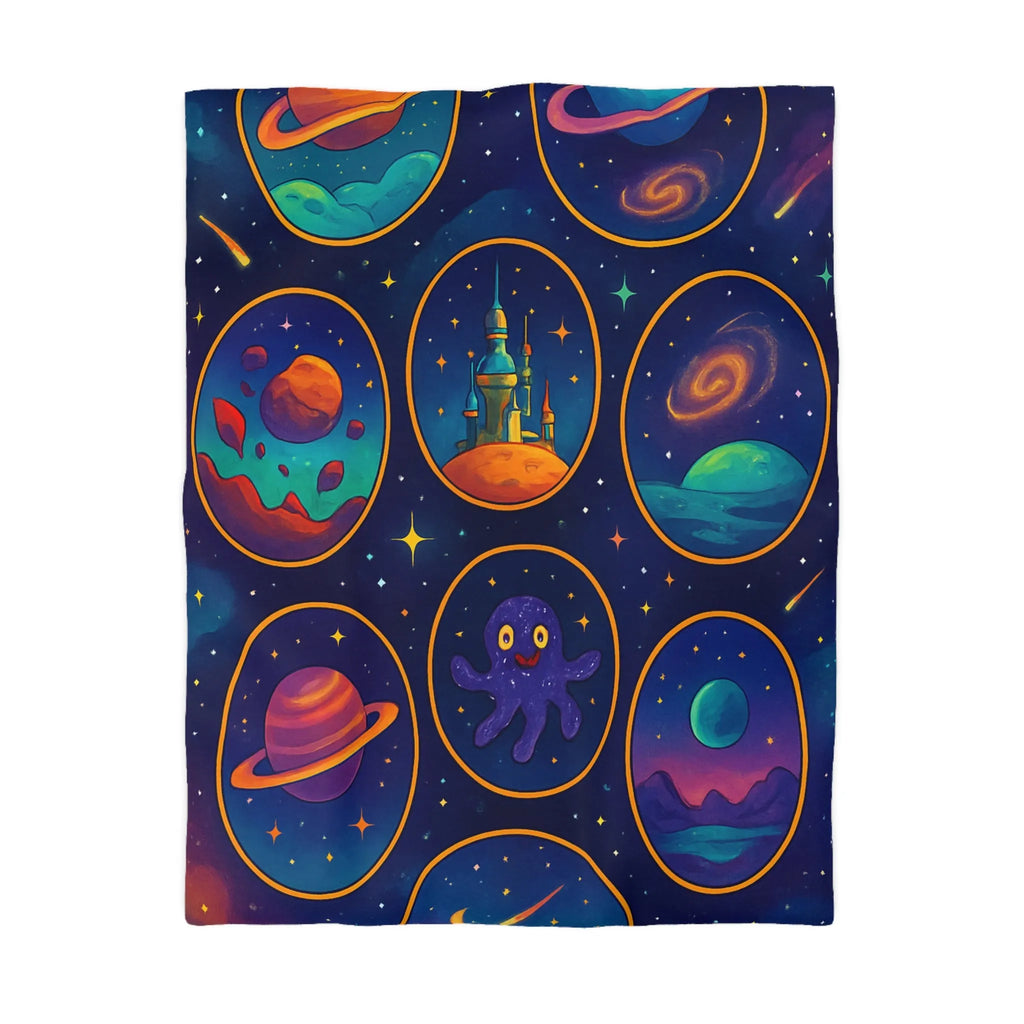 Housse de couette colorée de l'espace avec planètes et étoiles pour chambre enfant