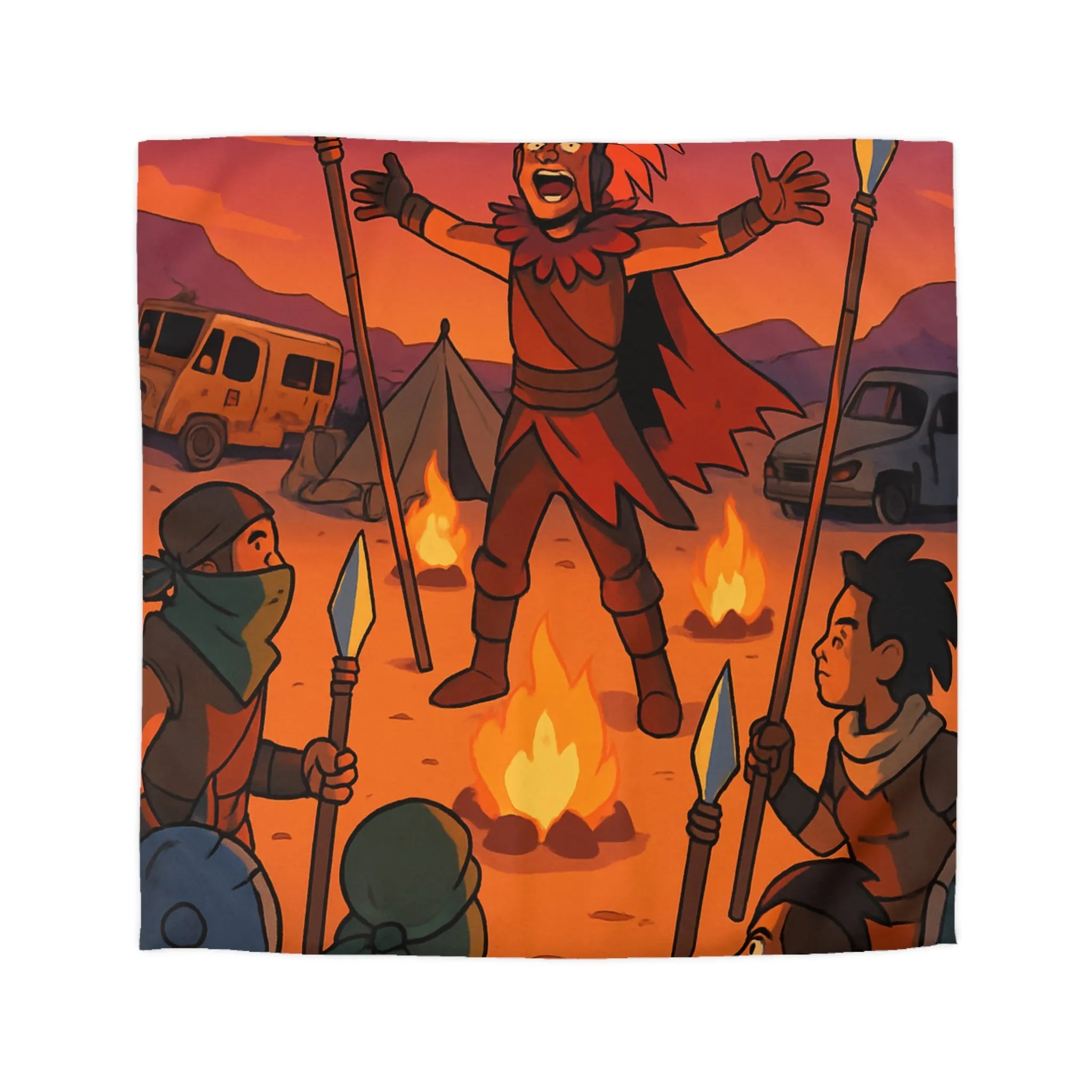 Housse de couette avec scène mystique de rassemblement nocturne pour aventure épique