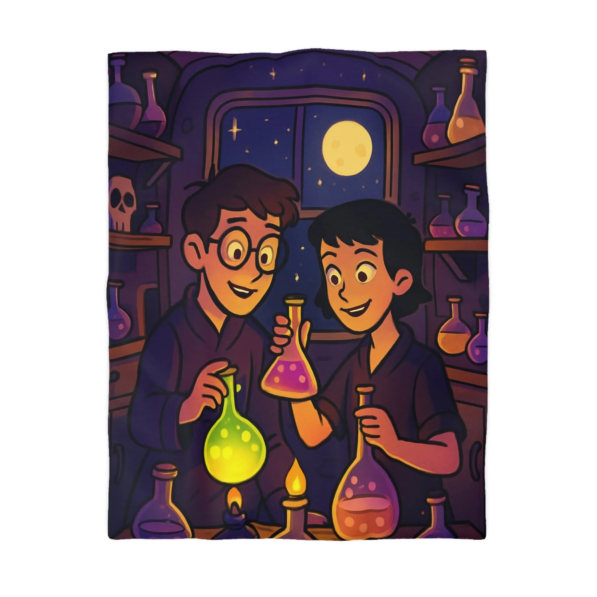 Housse de couette au design magique avec apprentis chimistes et alchimie nocturne féérique
