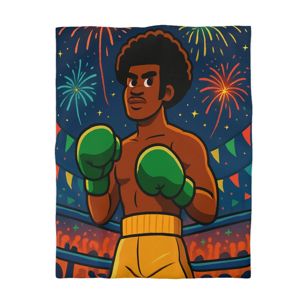 Housse de couette colorée avec boxeur et feux d'artifice pour chambre moderne et vibrante