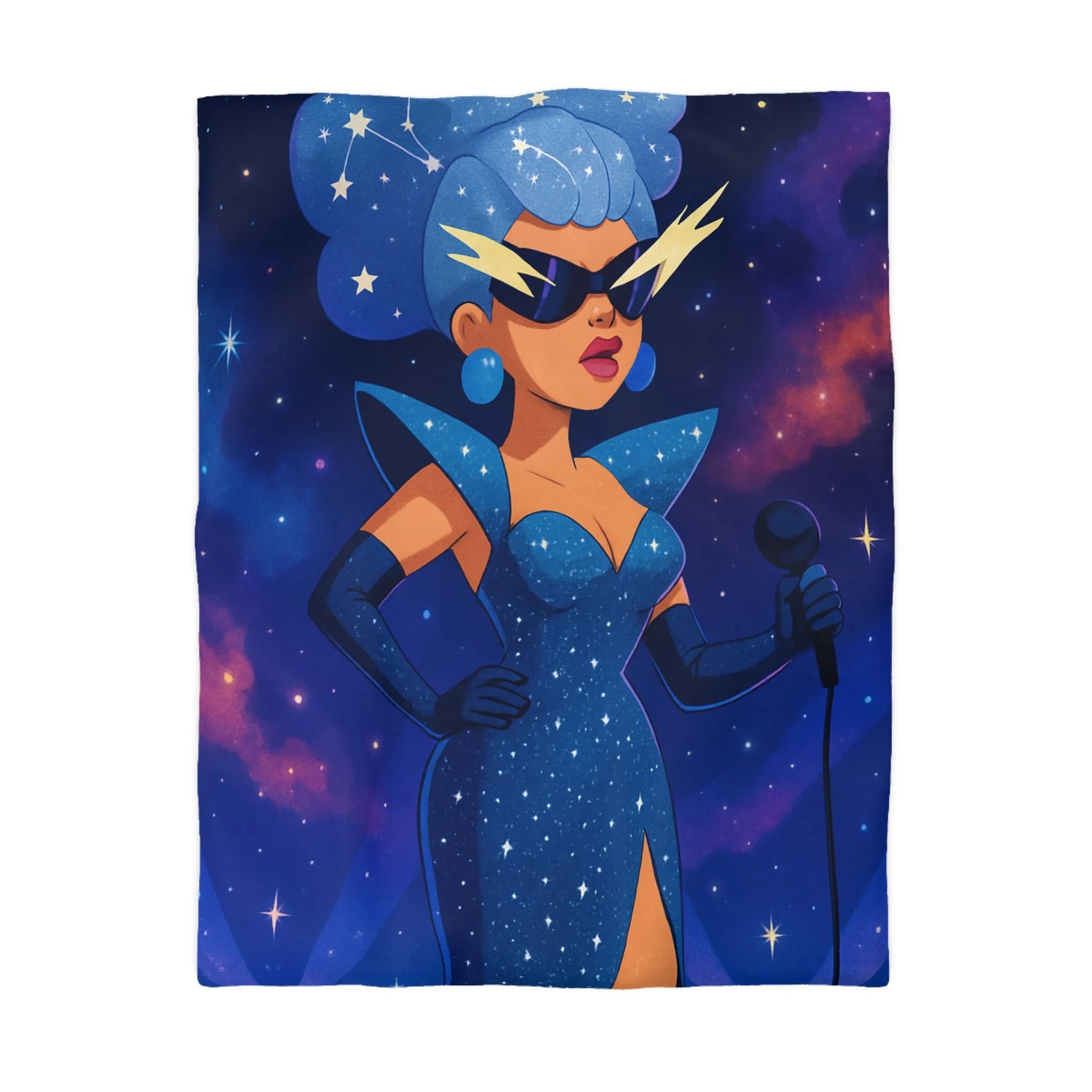 Housse de couette glamour avec étoile, chanteuse et ciel cosmique pour chambre moderne