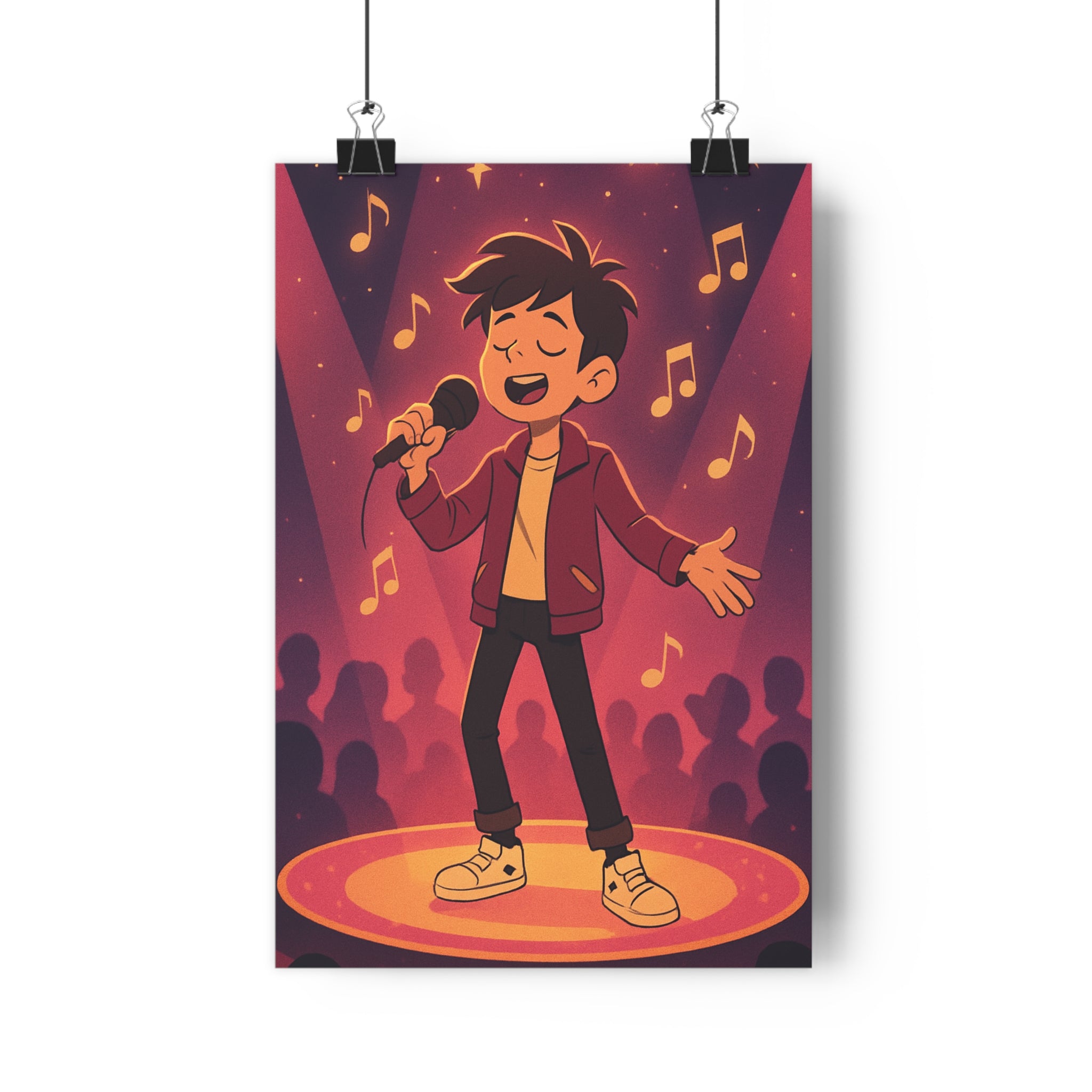 Poster décoratif cartoon violet orange joyeux enfant chambre créatif chanteur musique scène artistique captivant
