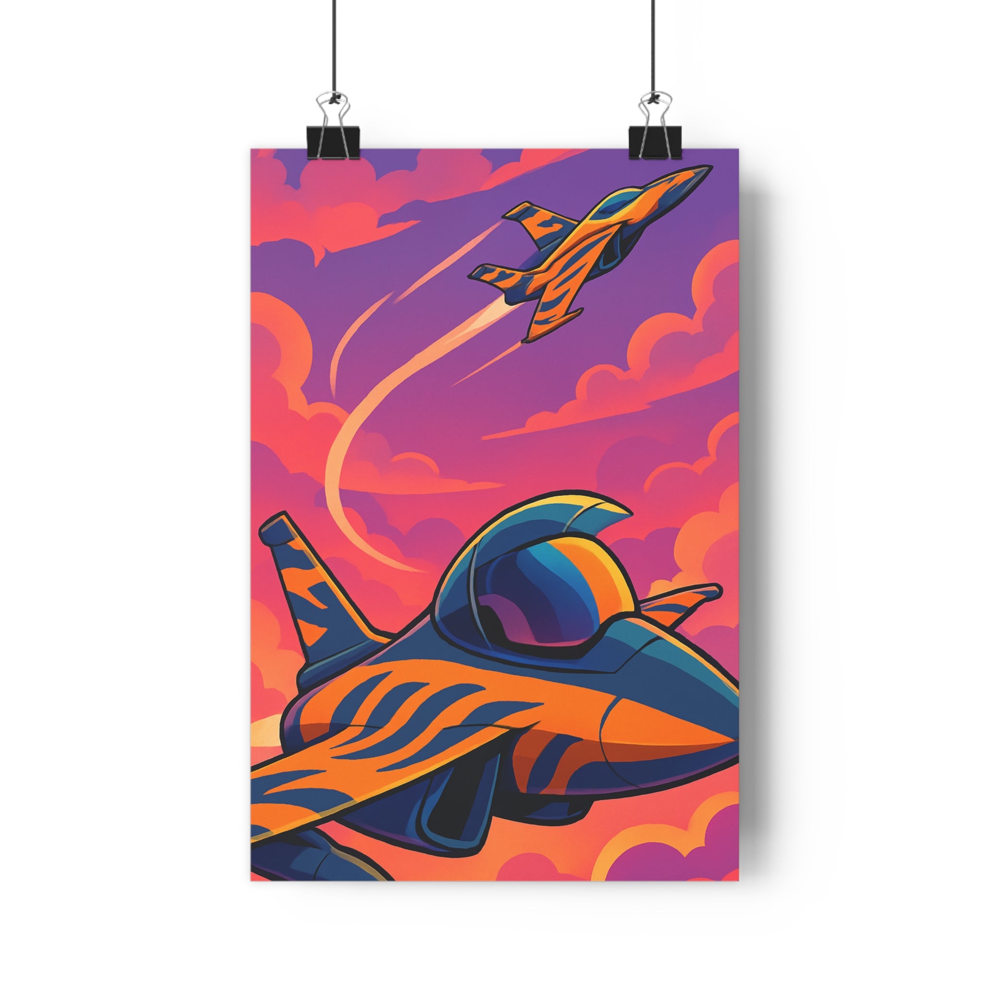 Poster décoratif anime avion chasse rose violet dynamique chambre adolescent moderne 30x46 vibrant qualité