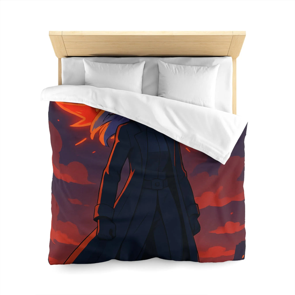 Housse de Couette Gothique avec Figure Angélique Ailée et Ville Enflammée Stylisée