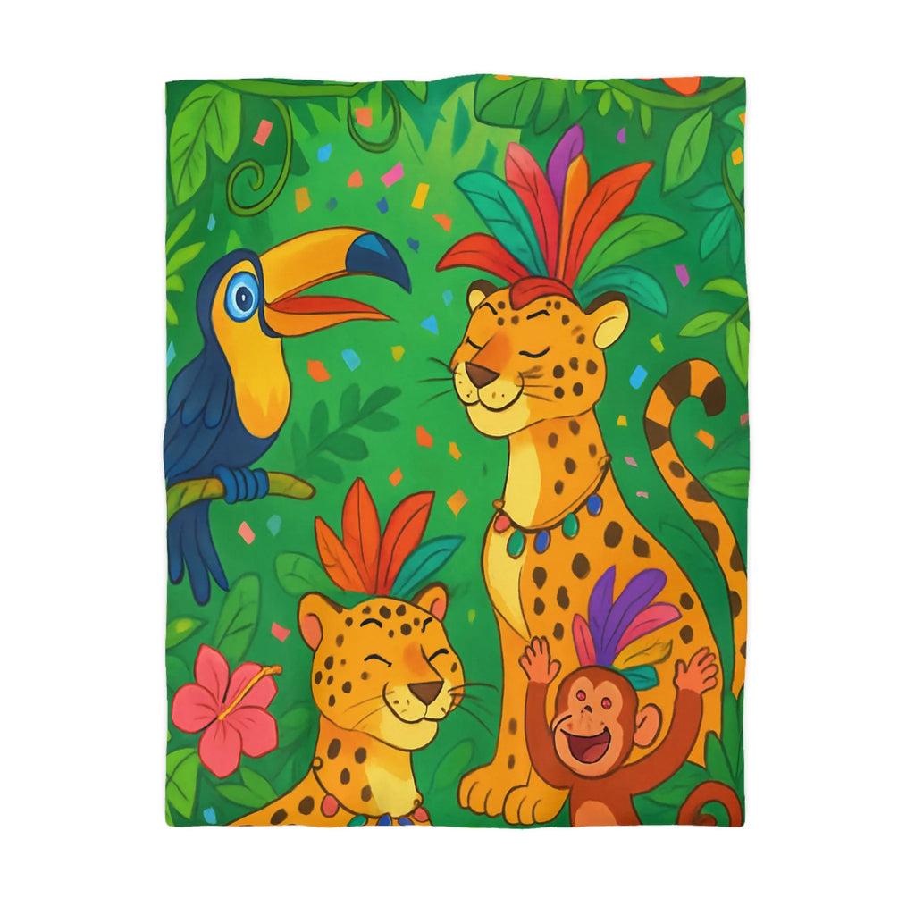 Housse de couette colorée avec animaux exotiques, motif jungle joyeux pour chambre enfant
