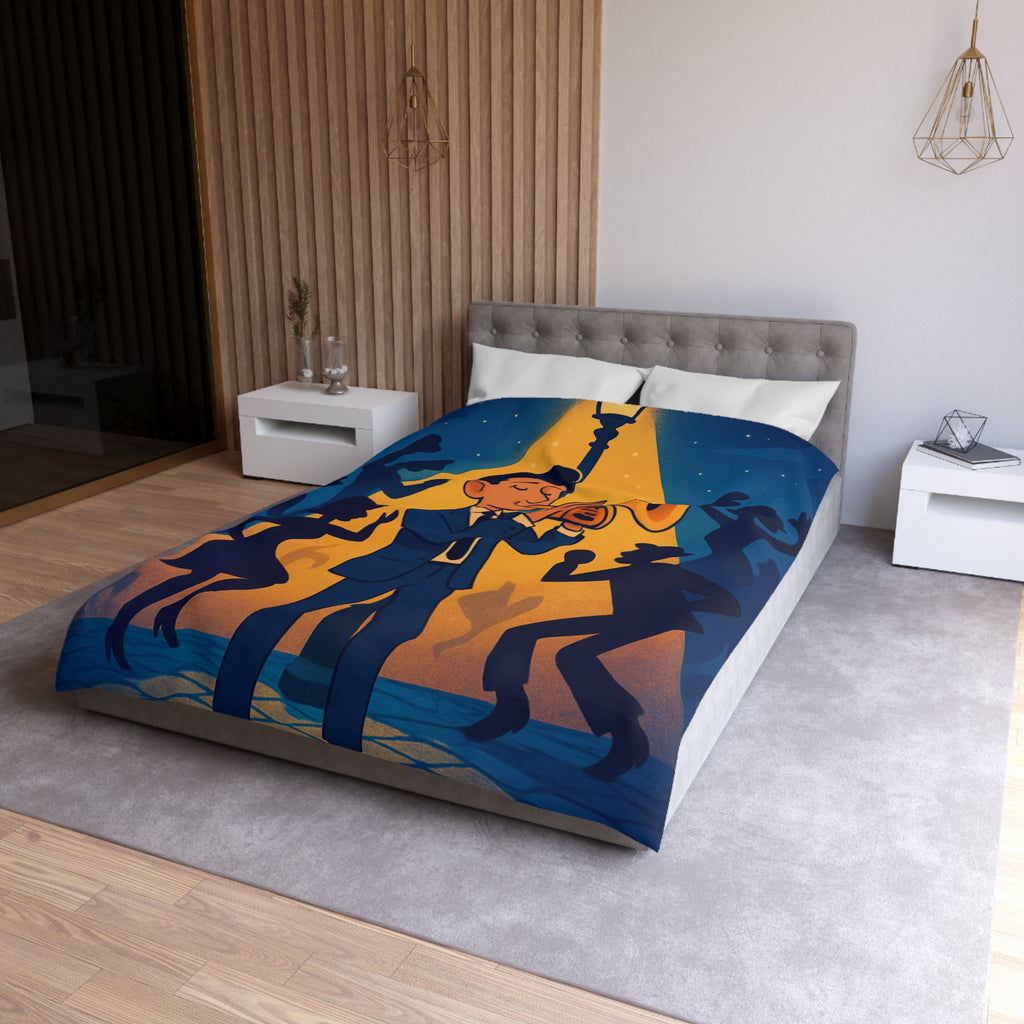 Housse de Couette Moderne avec Musicien Jouant de la Trompette sous Réverbère Nocturne