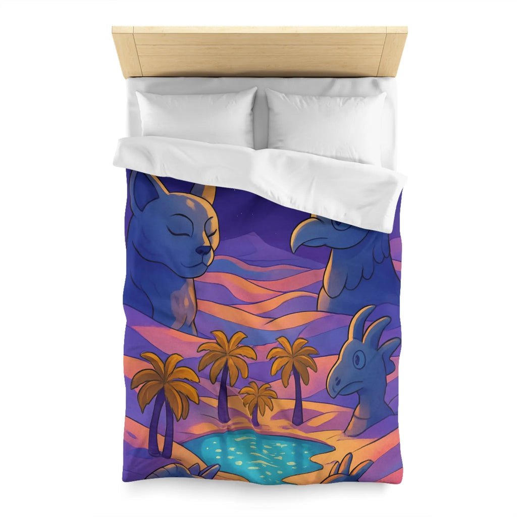 Housse de Couette Fantaisie Animaux Mystiques Sous Lune et Palmiers Étoilés