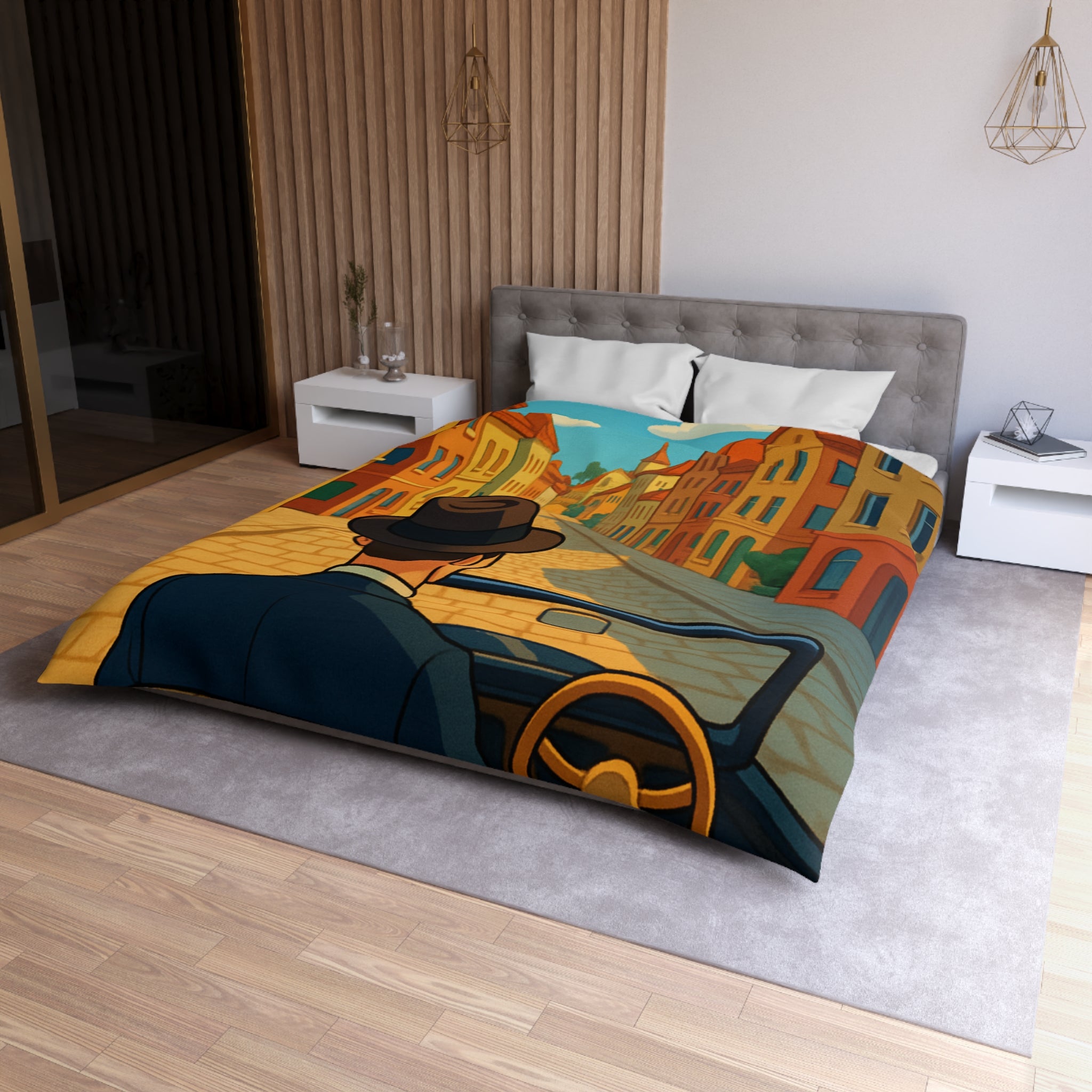 Housse de Couette Microfibre Motif Créatif Original Style Contemporain Chambre Élégante