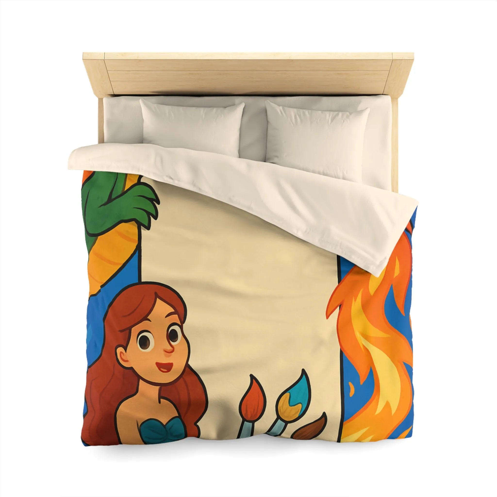 Housse de couette avec dragon, sirène et phénix pour chambre d'enfant artistique