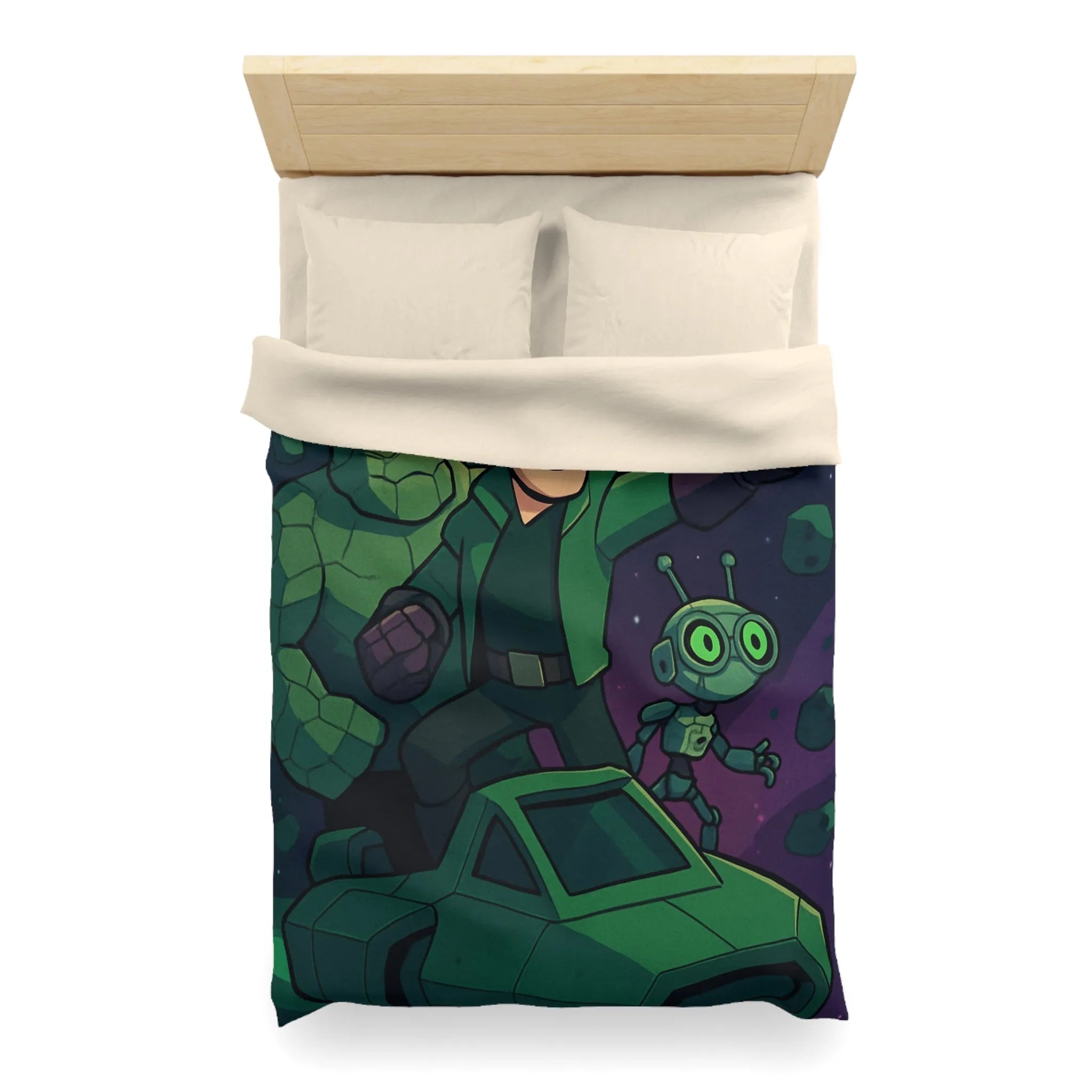 Housse de Couette Espace Aventure avec Robot et Héros sur Fond Galactique