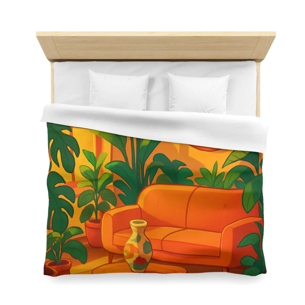 Housse de couette avec motif jungle moderne, ambiance chaleureuse et couleurs éclatantes