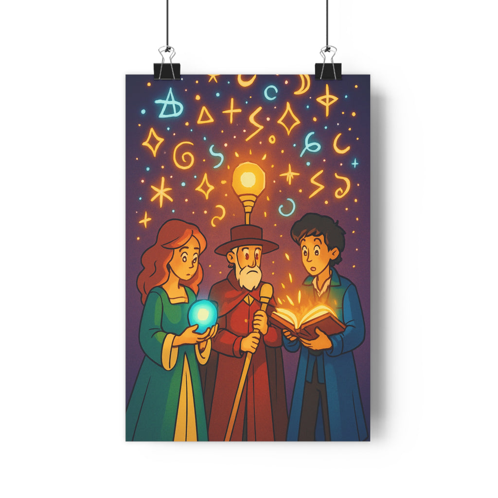 Poster décoratif mystique personnages bleu rouge orange salon chambre ambiance magique épique qualité premium