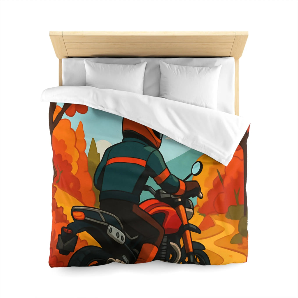 Housse de couette avec motif automnal de motard et nature aux couleurs vives