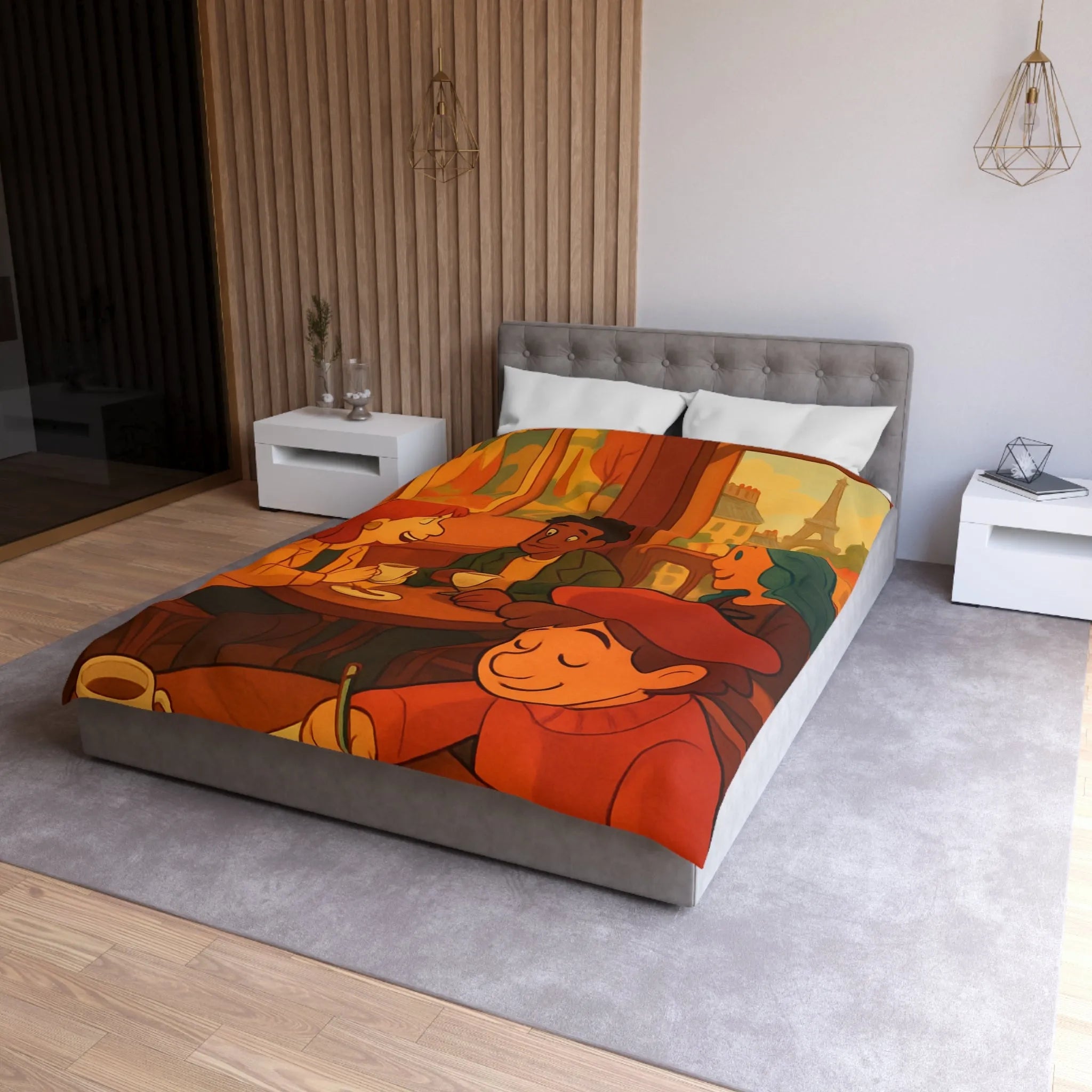 Charmante illustration de café parisien avec vue sur la Tour Eiffel en arrière-plan