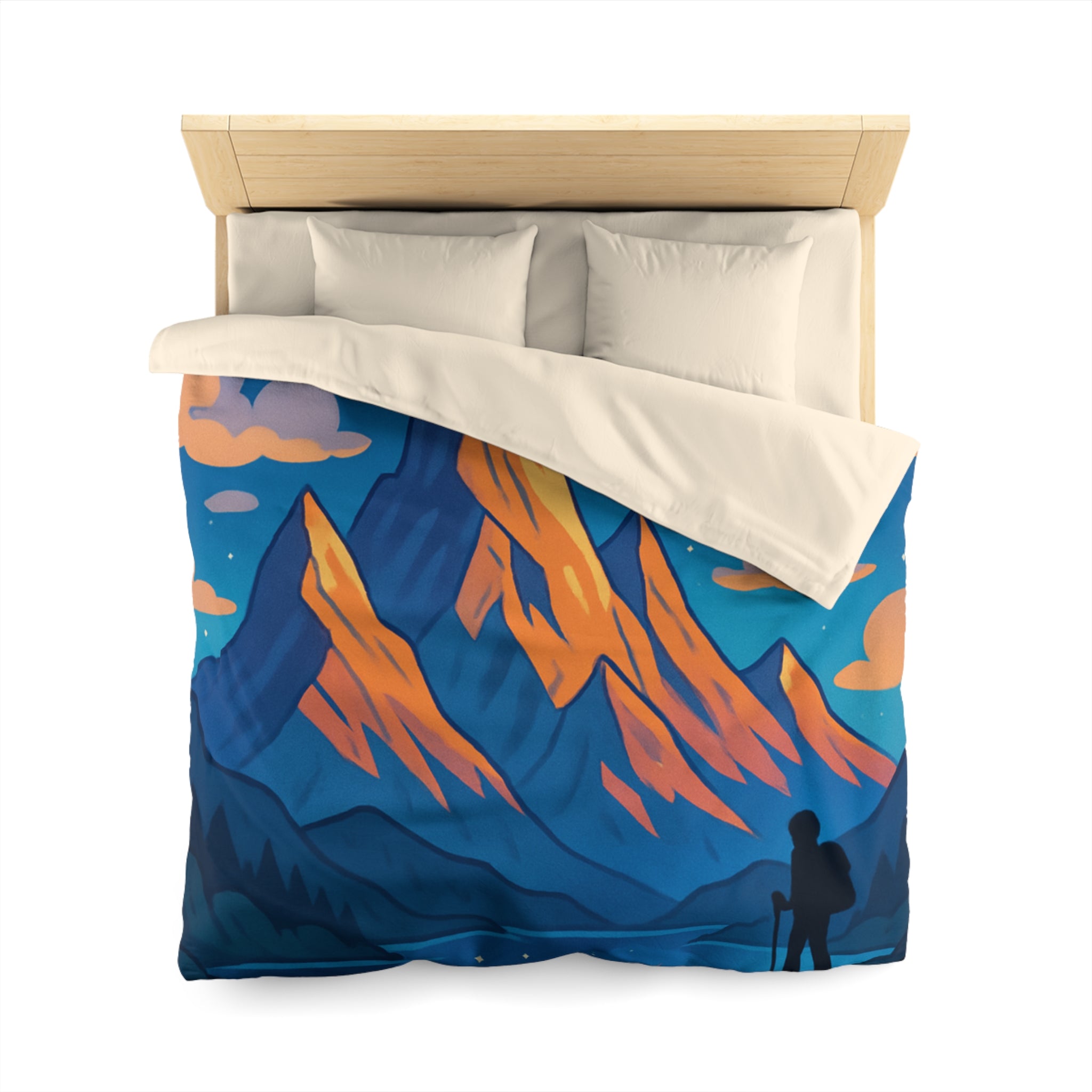 Housse de couette montagne magique avec nuages en forme d'animaux dans le ciel nocturne