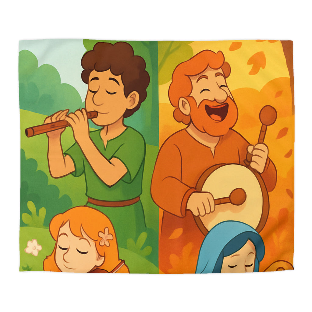 Housse de Couette Musique des Quatre Saisons Harpe Violon Tambour Flûte Enchanteur