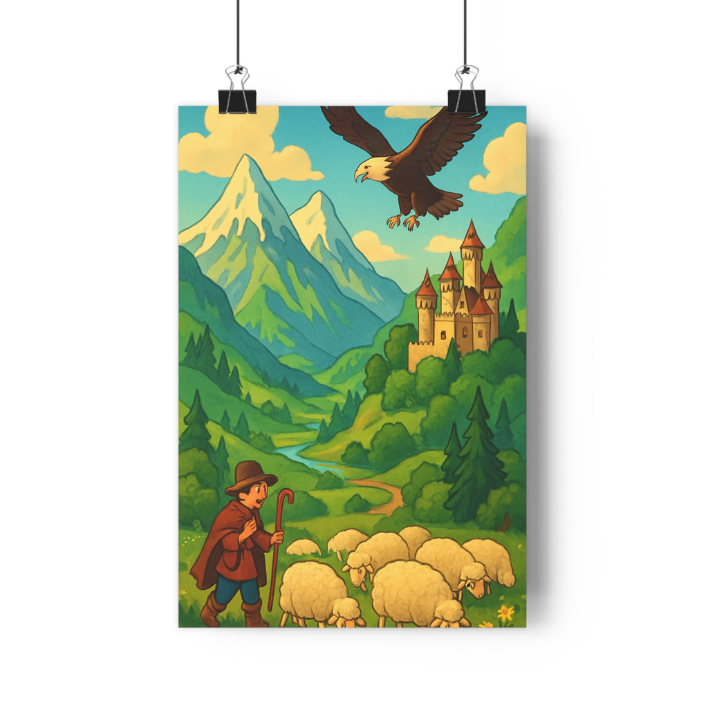 Poster décoratif magique paysage conte fées mystique salon chambre vert bleu Portugal forêt qualité