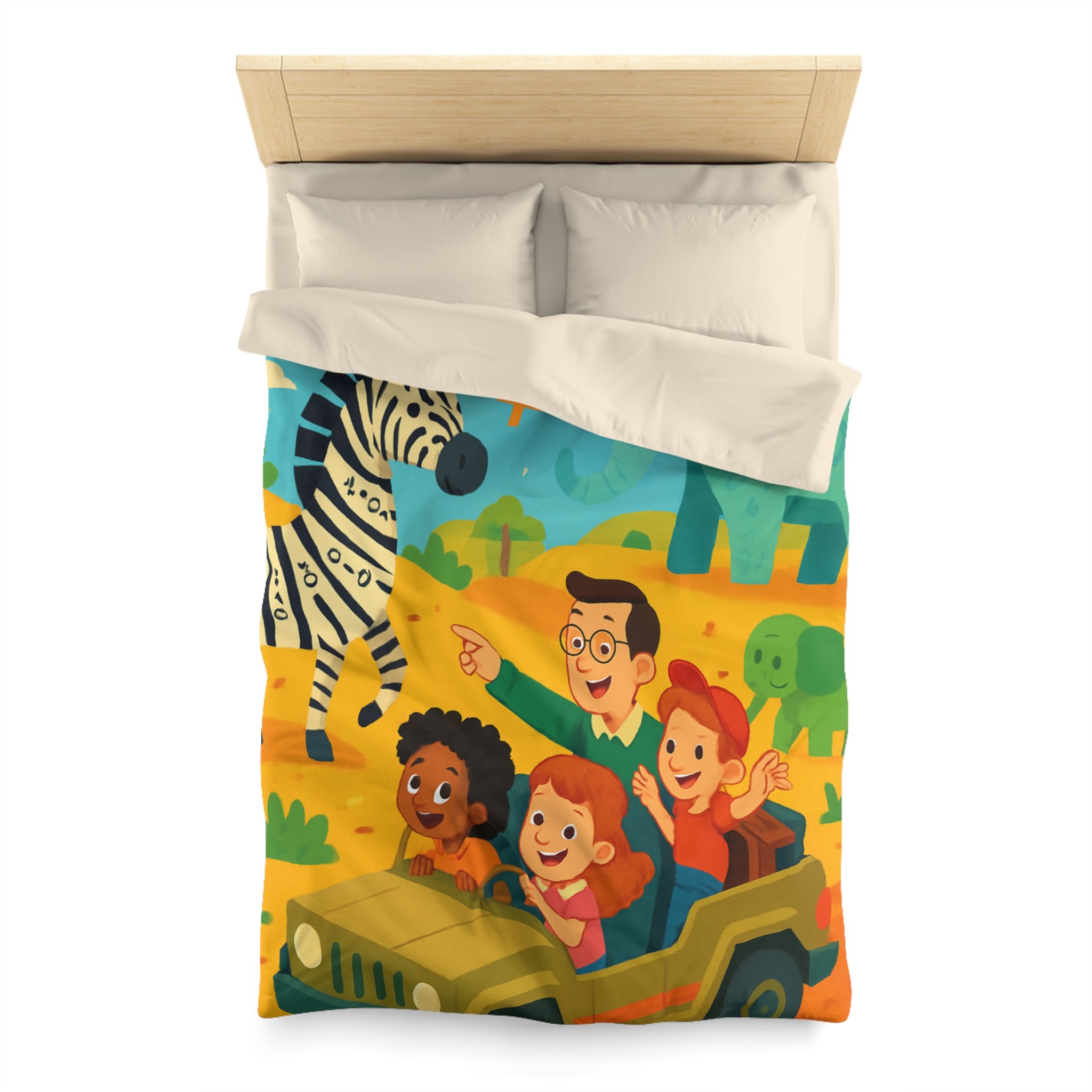 Housse de Couette Safari Éducatif avec Animaux Colorés et Enfants en Aventure