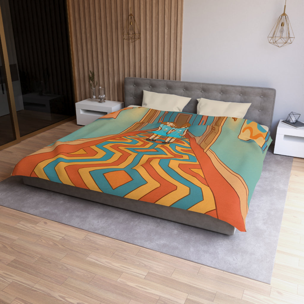 Housse de couette motif géométrique rétro et ambiance inspirée de films classiques d'horreur