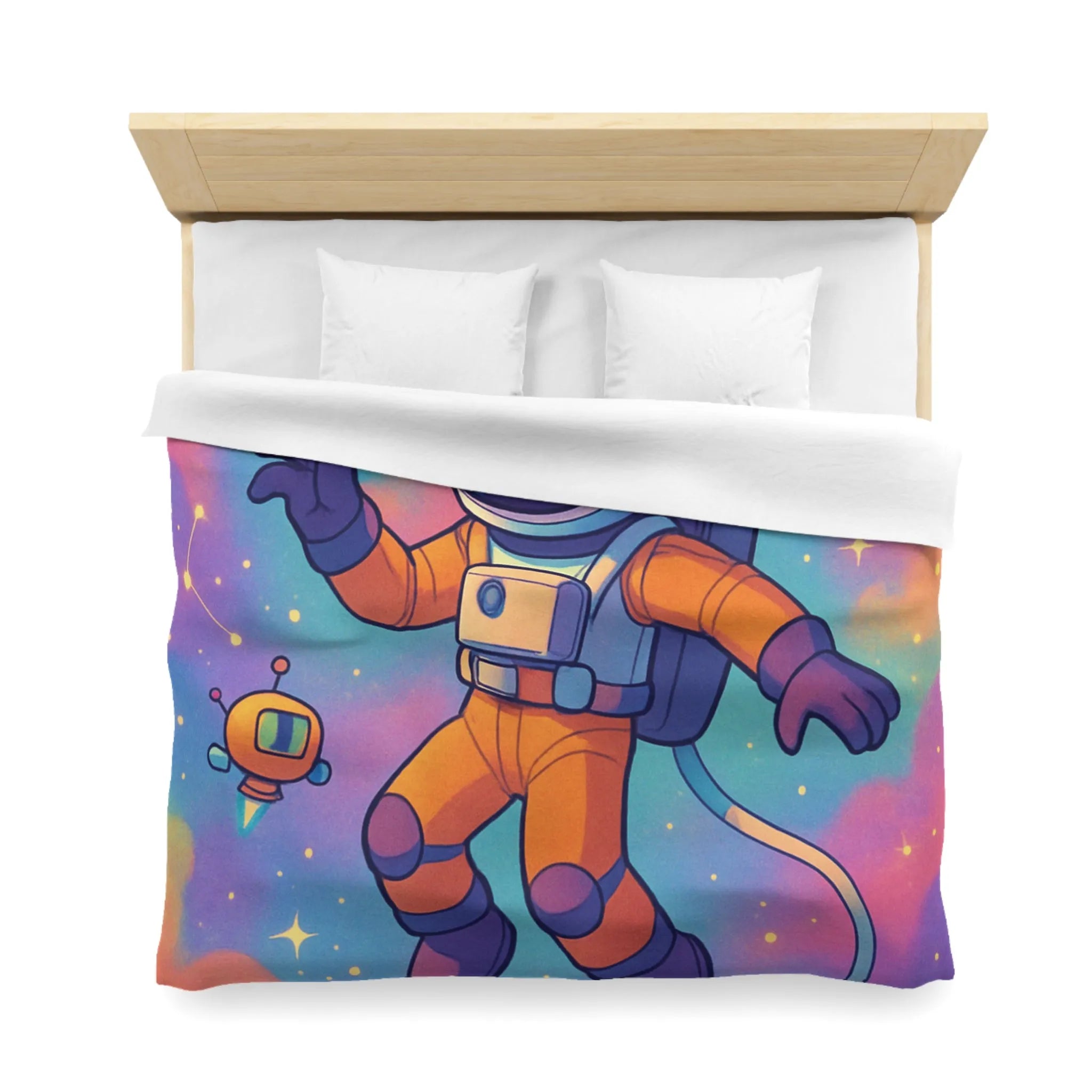 Housse de couette colorée spatiale avec astronaute, planètes et robots ludiques pour enfants