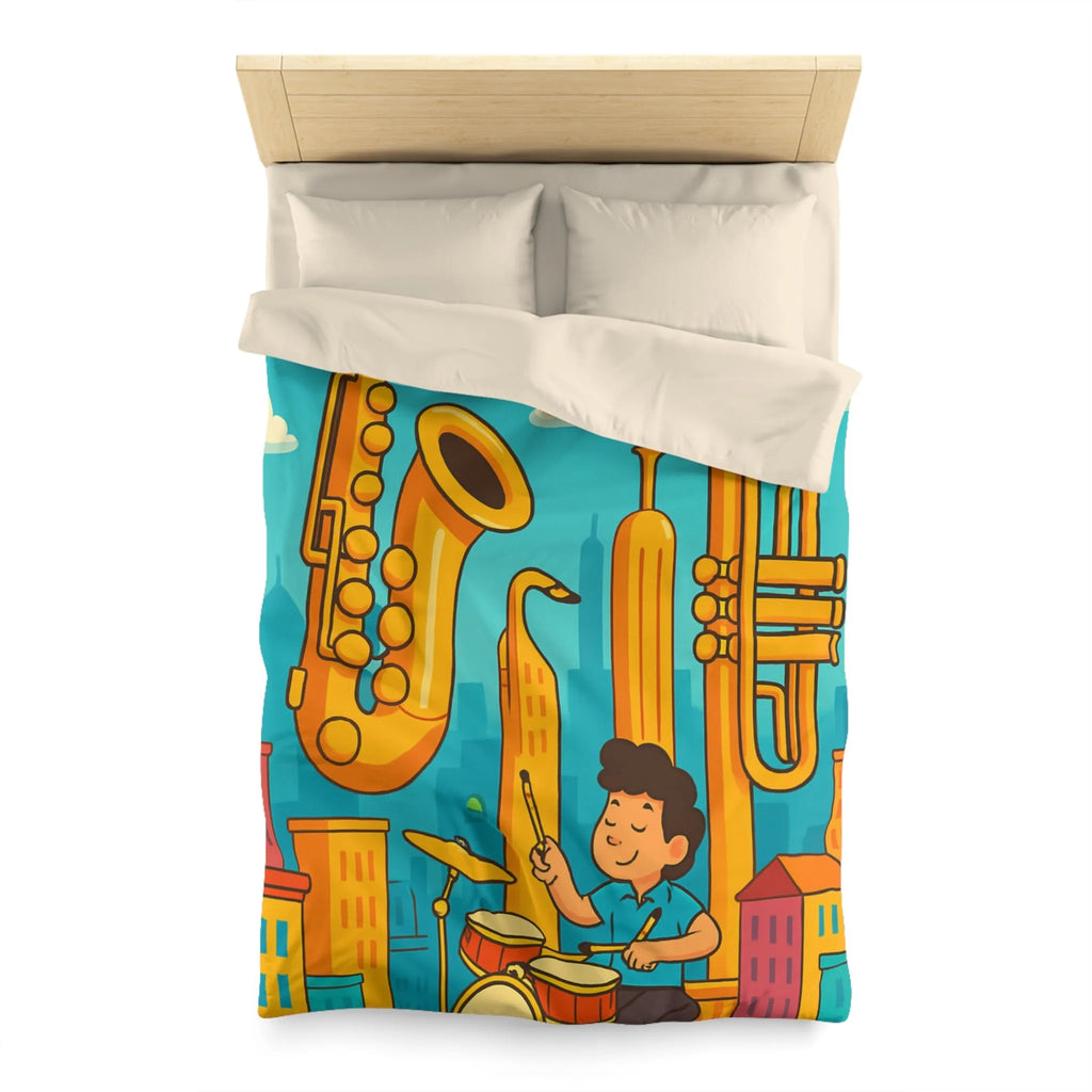 Housse de Couette Colorée avec Motif Musical pour Enfants Amoureux de Jazz en Ville