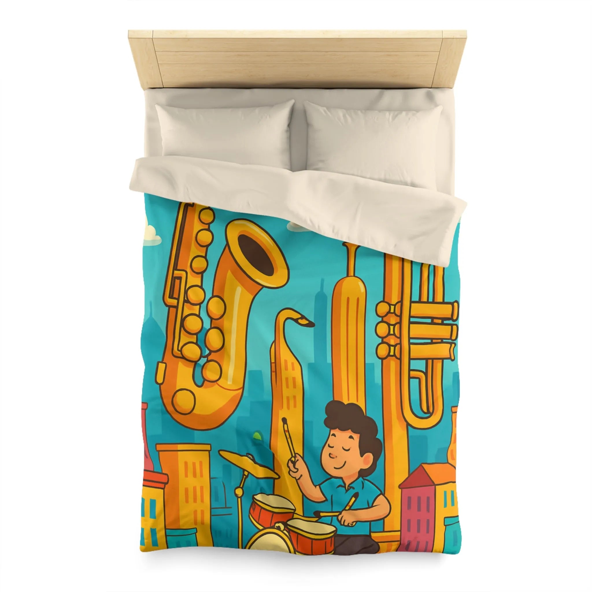 Housse de Couette Colorée avec Motif Musical pour Enfants Amoureux de Jazz en Ville