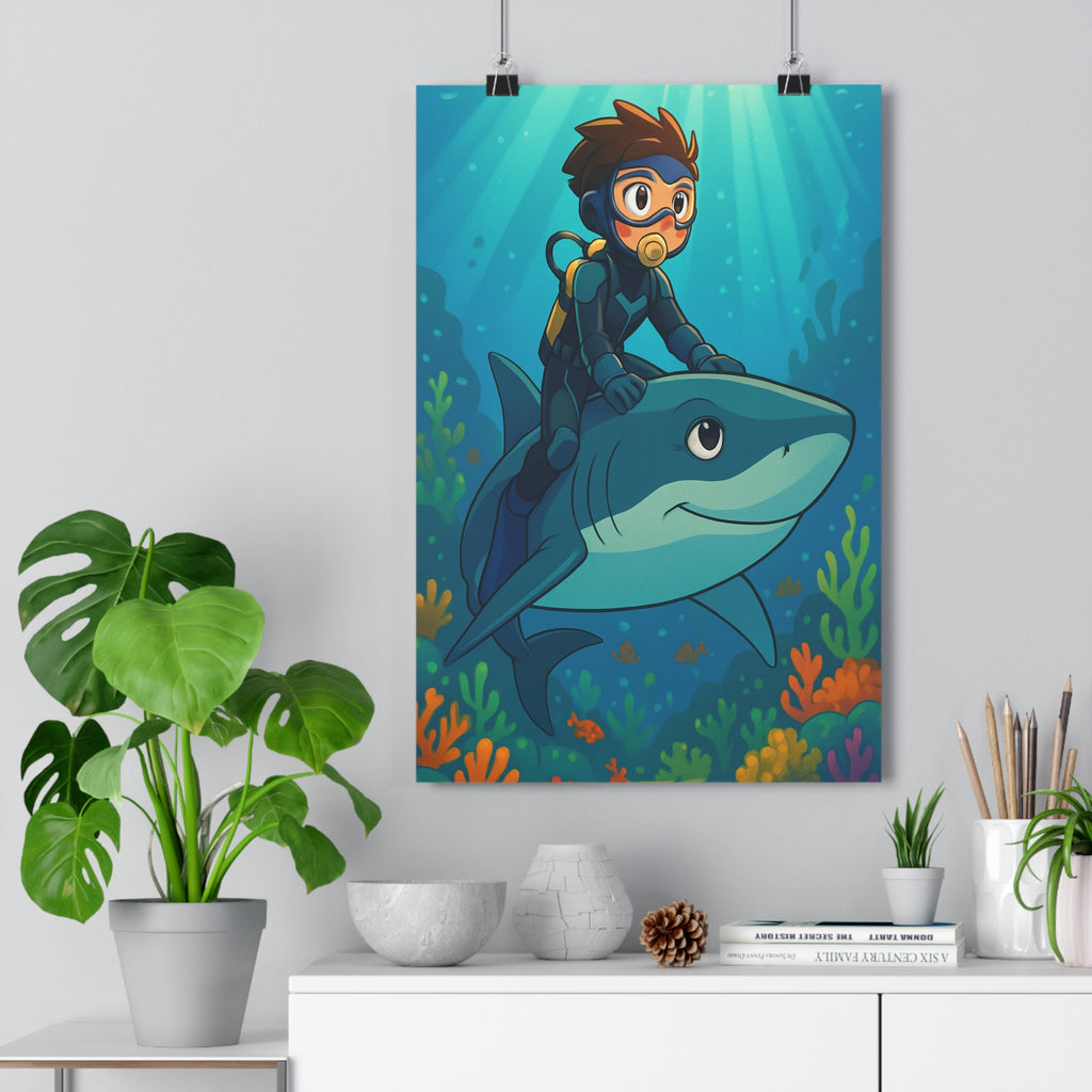 Poster décoratif héroïque bleu orange vert aventure enfant chambre créatif lumineux fantastique 30x46 qualité