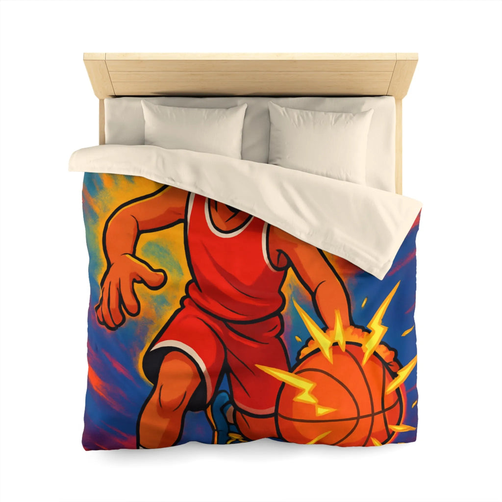 Couette Basketball Dynamique Colorée avec Enfant en Action Rétro Éclaboussures Électriques