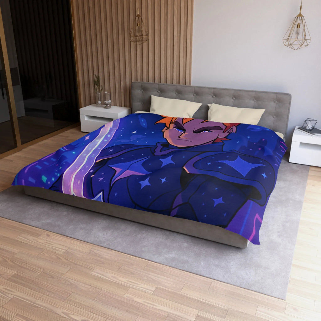 Housse de couette galactique avec chevalier et skyline futuriste pour chambre moderne