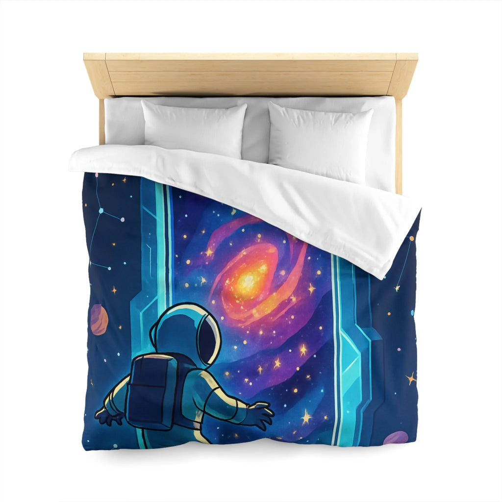 Housse de couette astronaute explorant portail galactique vibrant dans l'espace étoilé