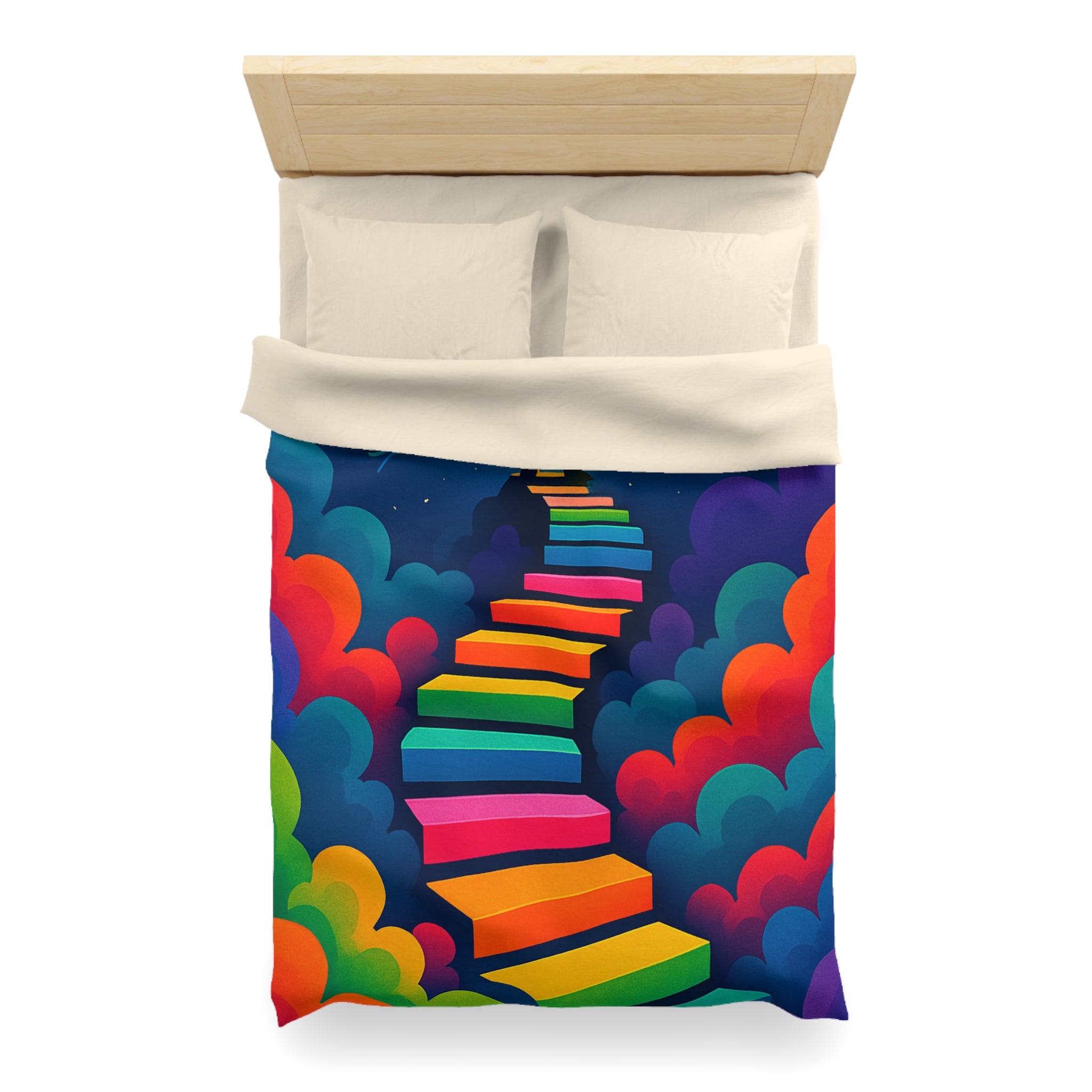 Housse de Couette Rêve d'Escalier Arc-en-Ciel avec Musicien et Oiseaux Colorés