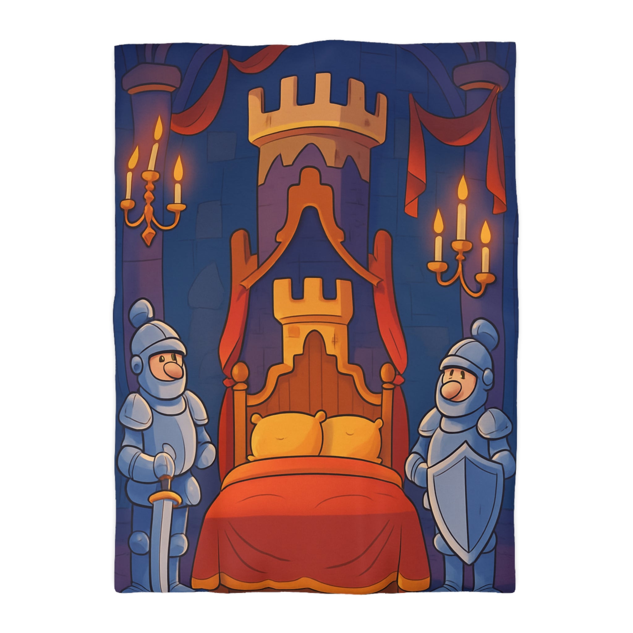 Housse de couette style médiéval avec chevaliers et lit à baldaquin animé