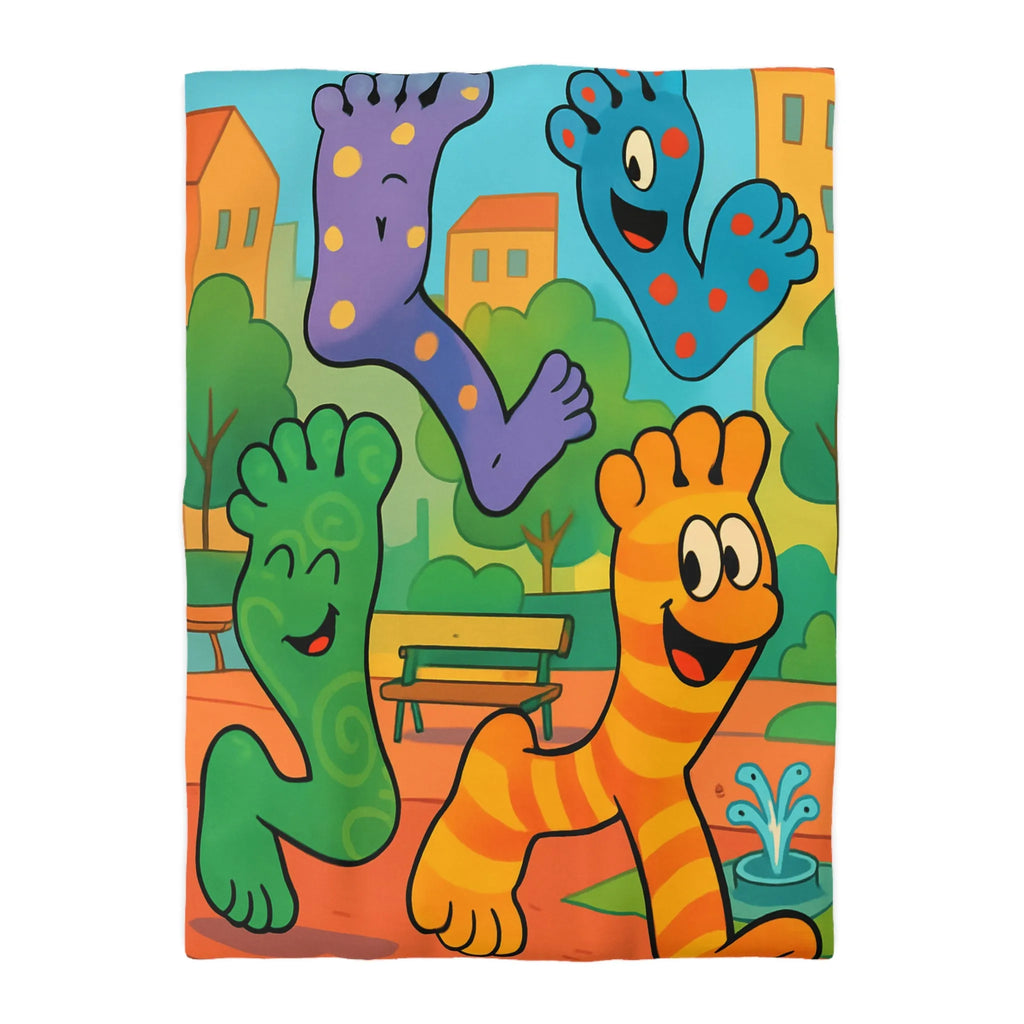 Housse de couette ludique avec motifs pieds colorés dans un parc joyeux urbain