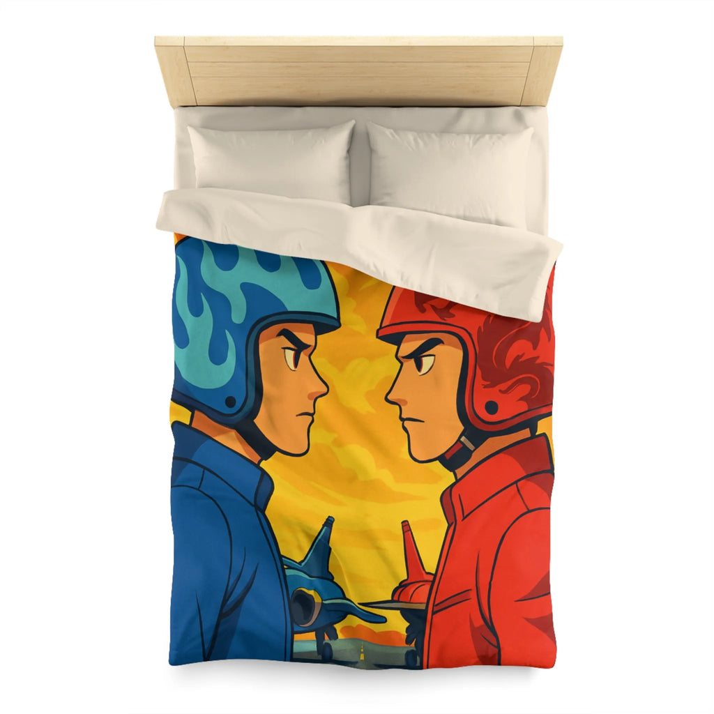 Housse de couette colorée avec deux pilotes et jets sur fond flamboyant