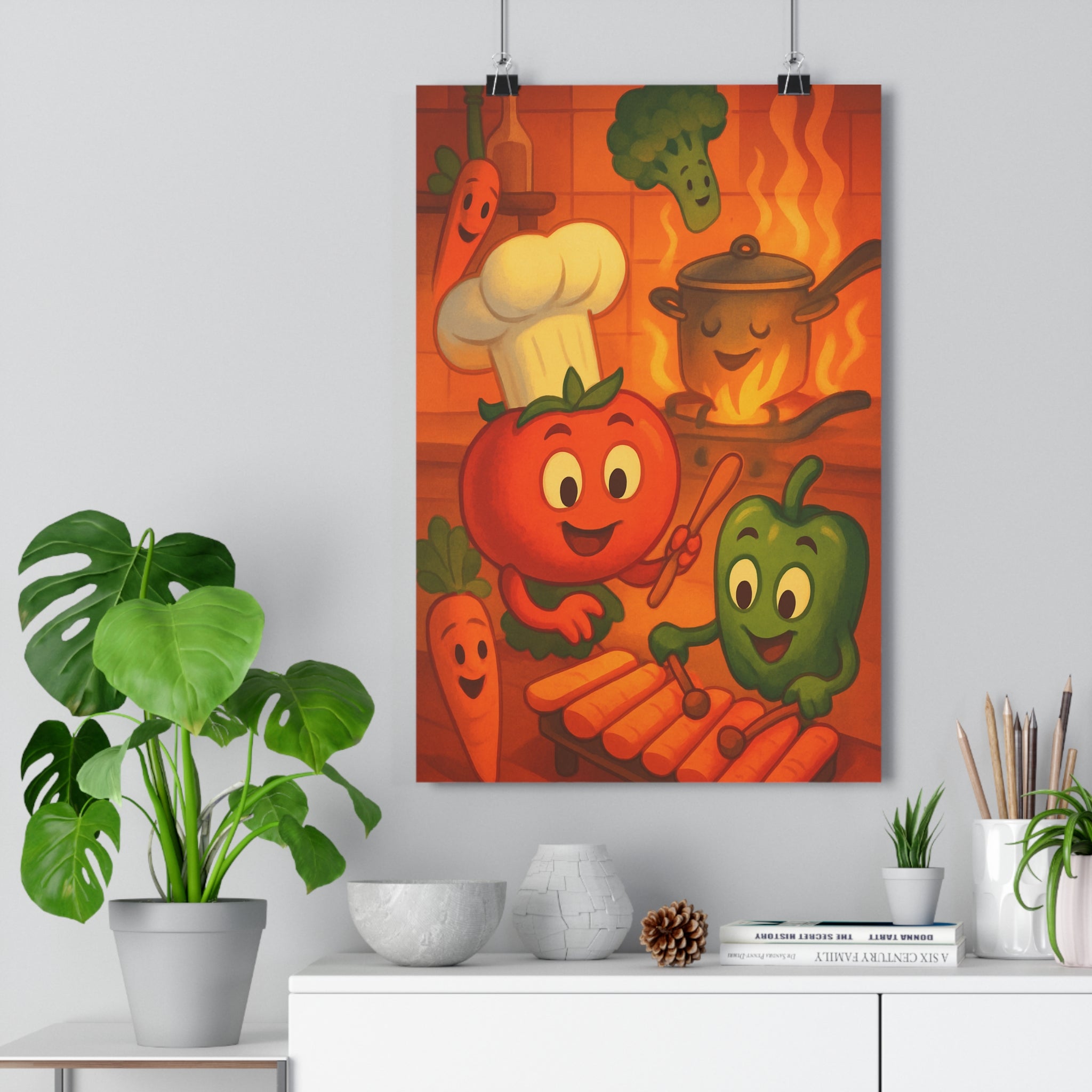 Poster décoratif cartoon coloré joyeux cuisine enfants chambre art légumes animé amusant original unique