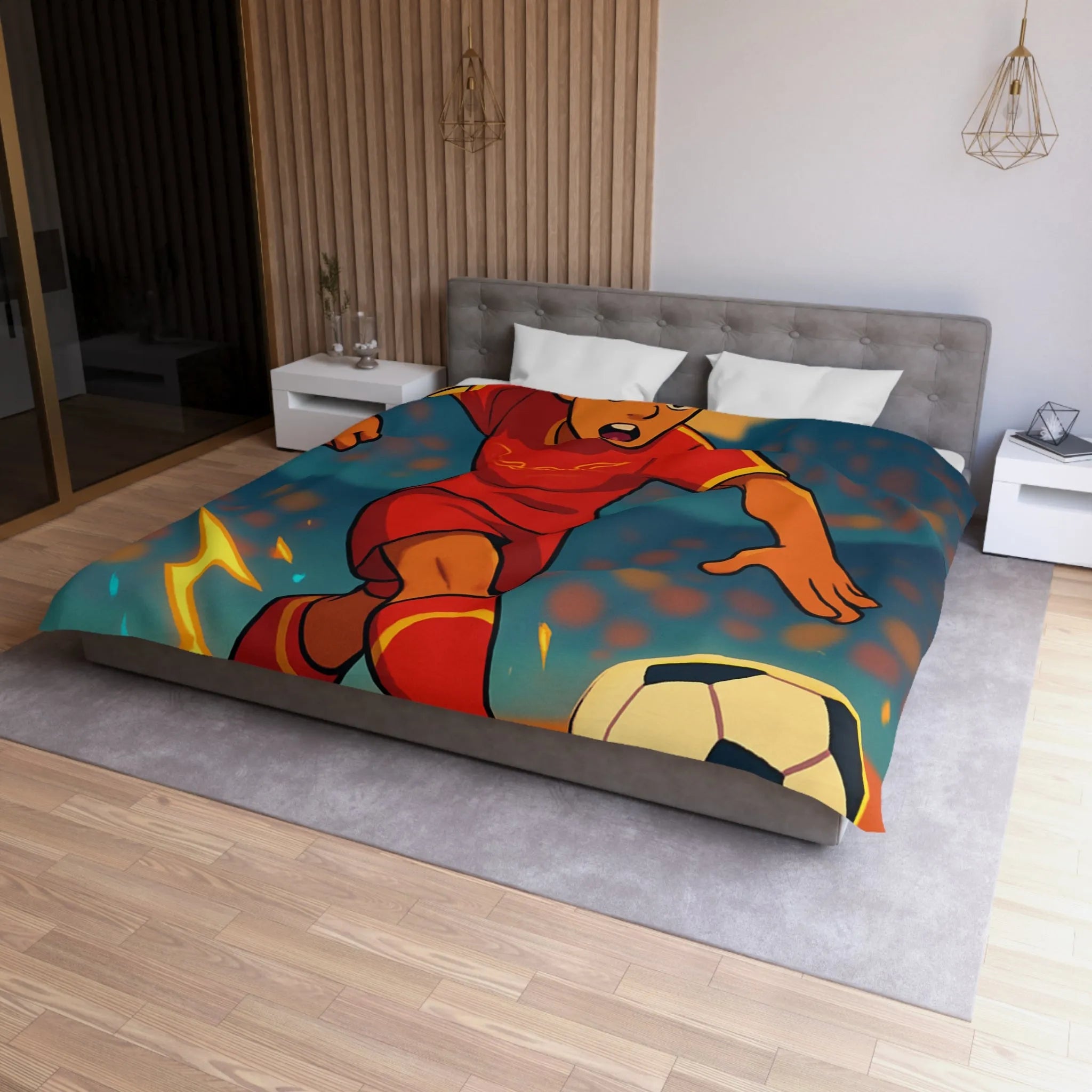Housse de couette football enfant design joueur intense terrain animation colorée