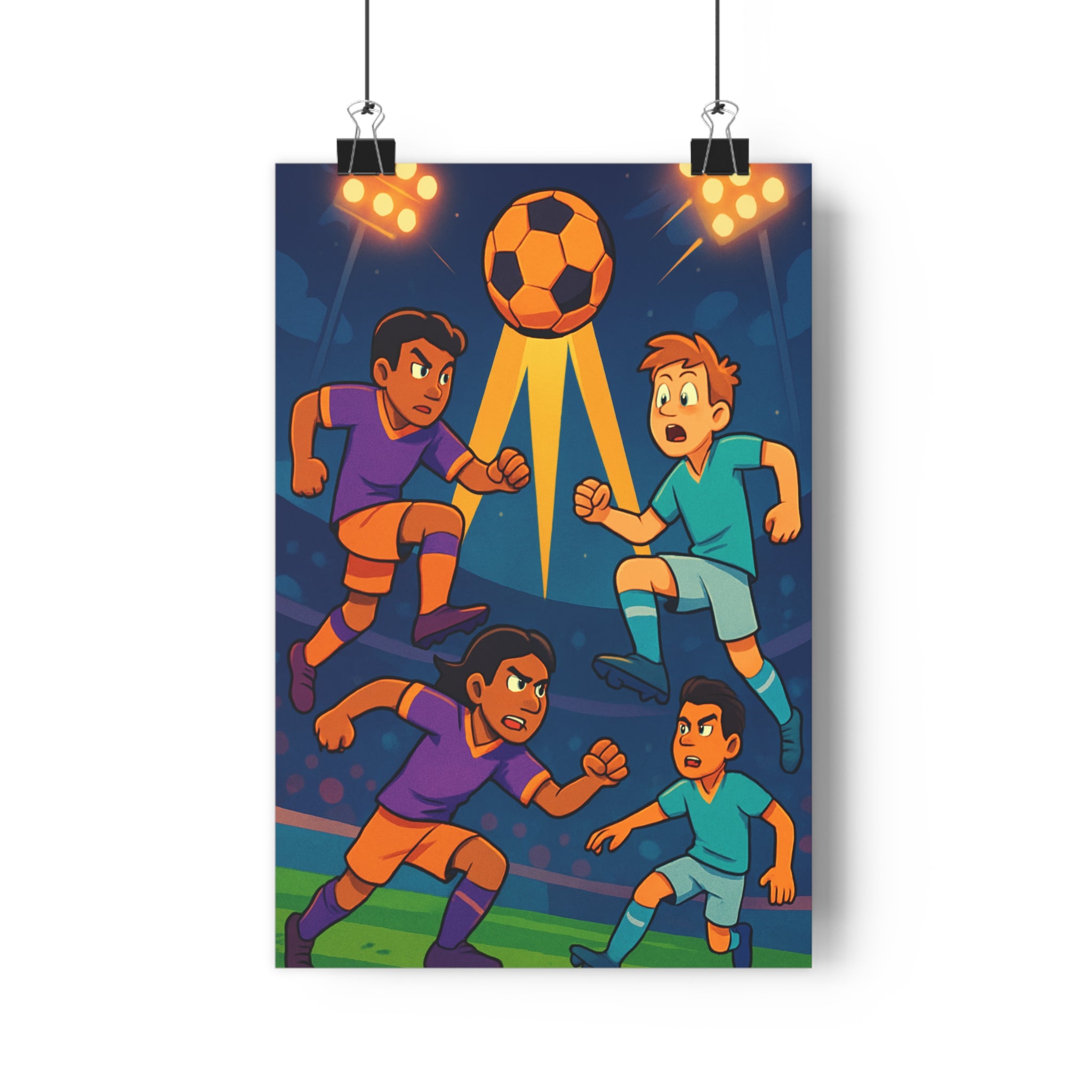 Poster décoratif cartoon violet bleu dynamique football joueurs chambre salon moderne énergie sport qualité